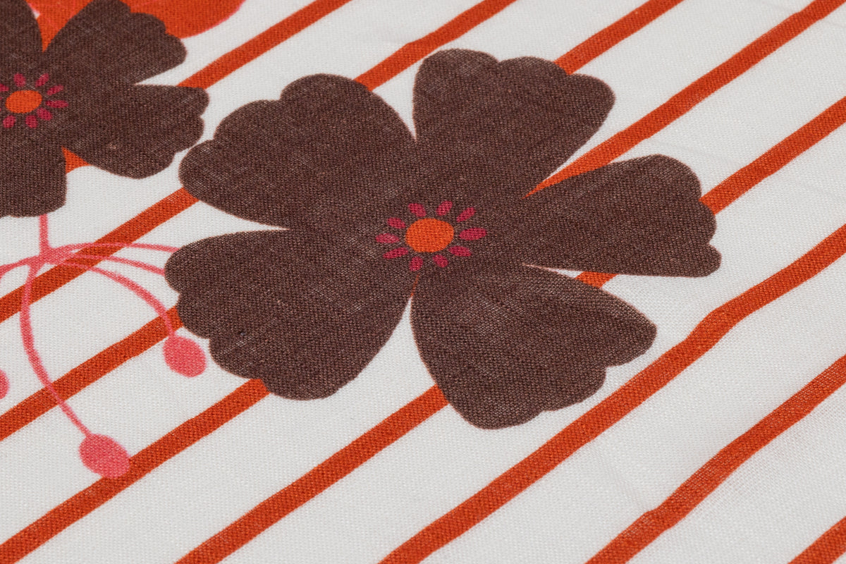 Floral Italian Linen - Rust / Brown / White