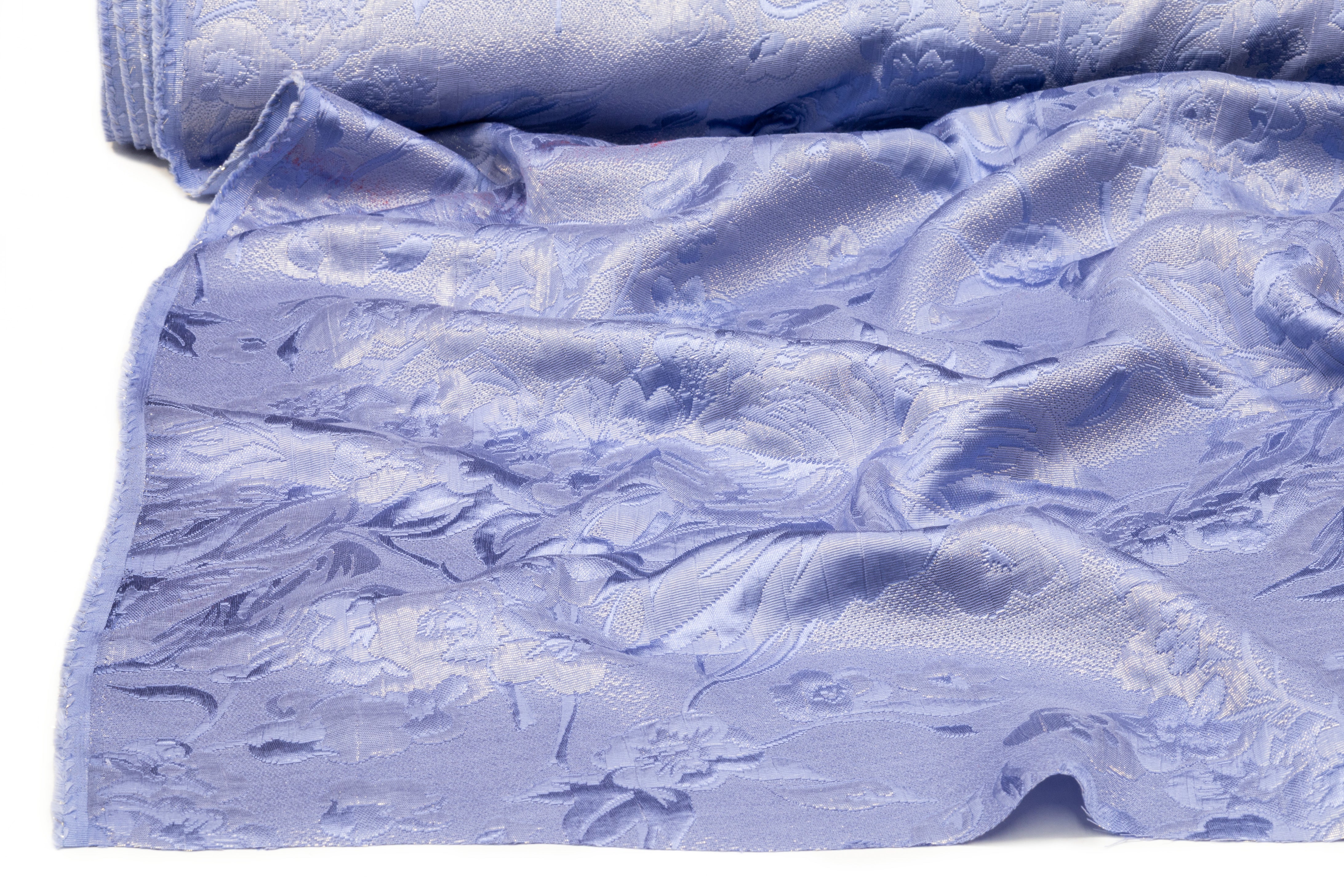 Floral Metallic Italian Matelassé Jacquard - Periwinkle