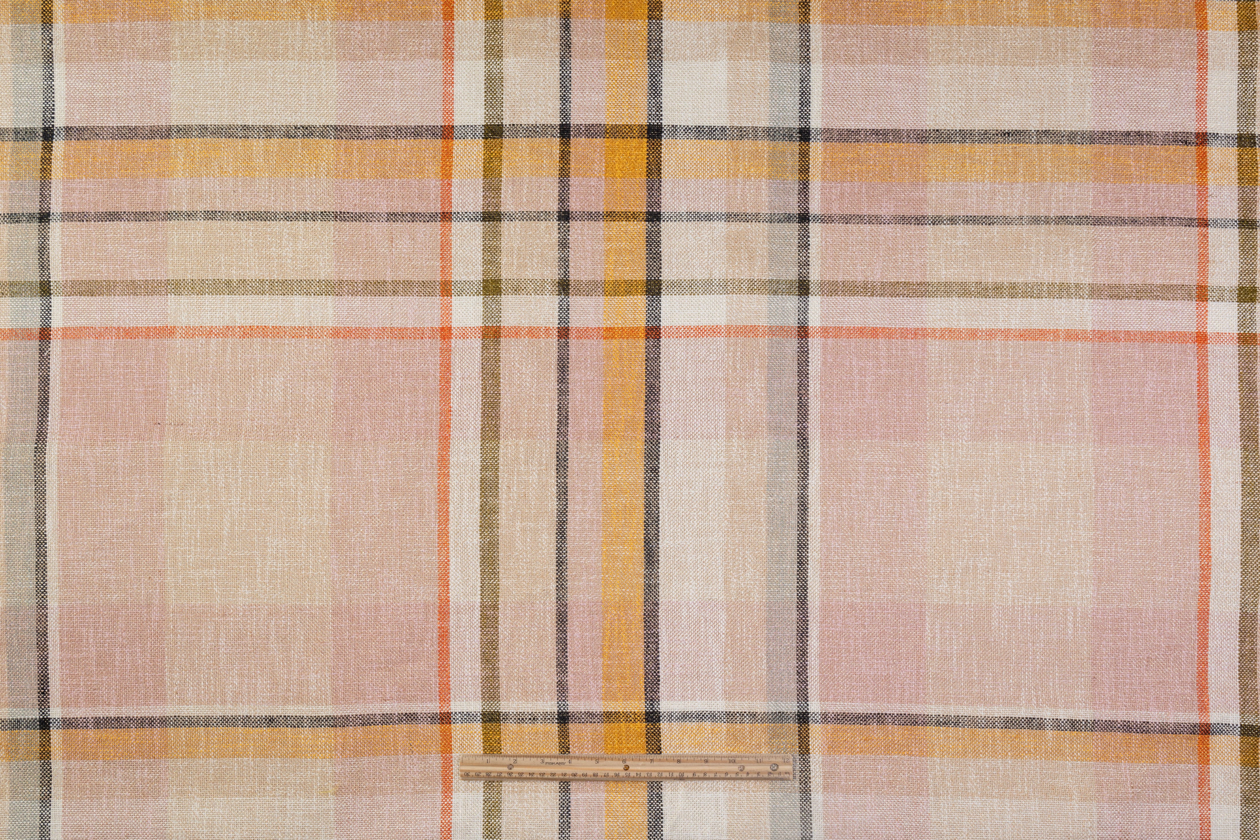 Plaid Metallic Italian Cotton Linen Blend - Beige / Blush / Gold