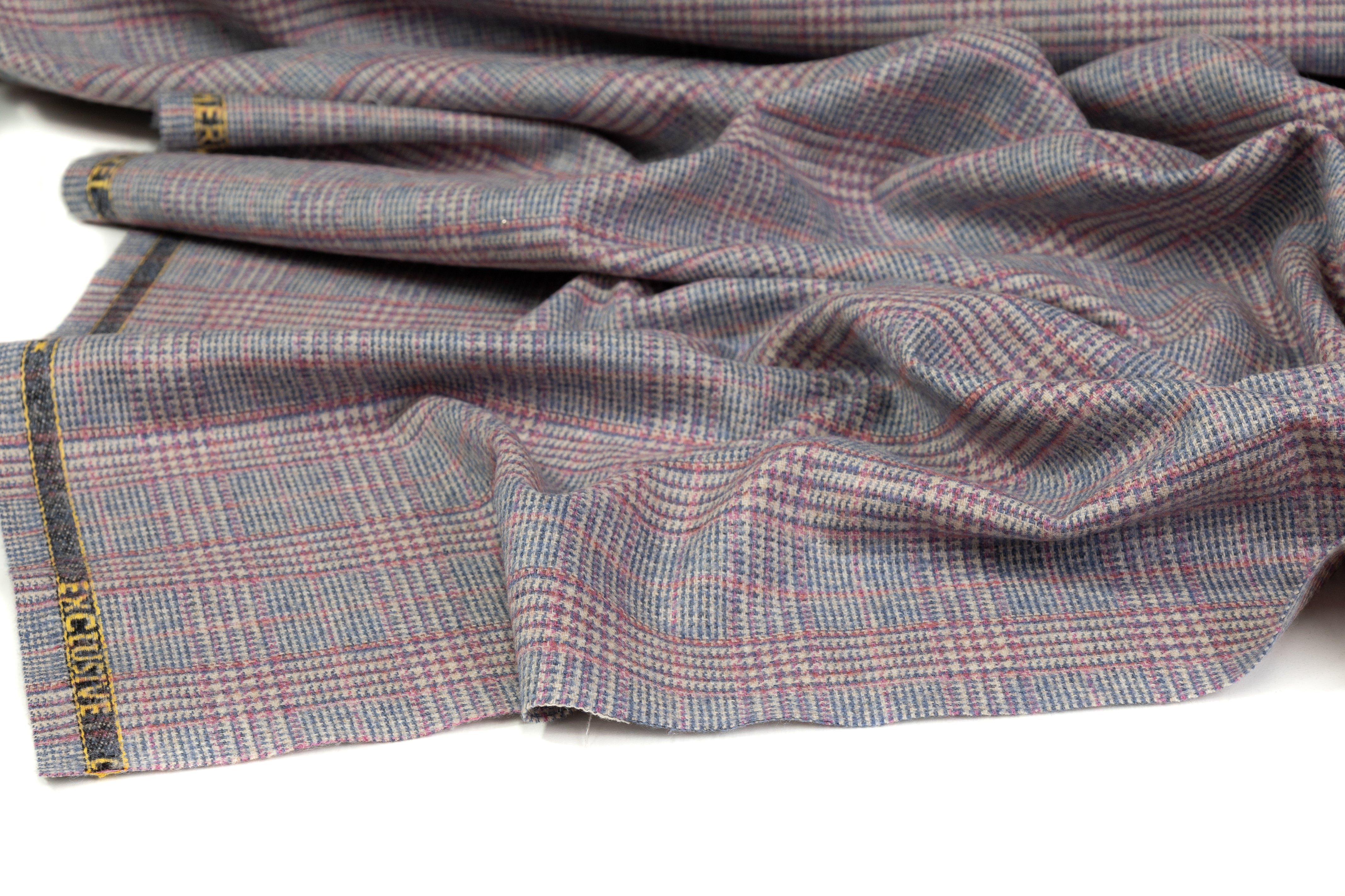 Checked Italian Wool Cashmere Jacketing - Blue / Pink