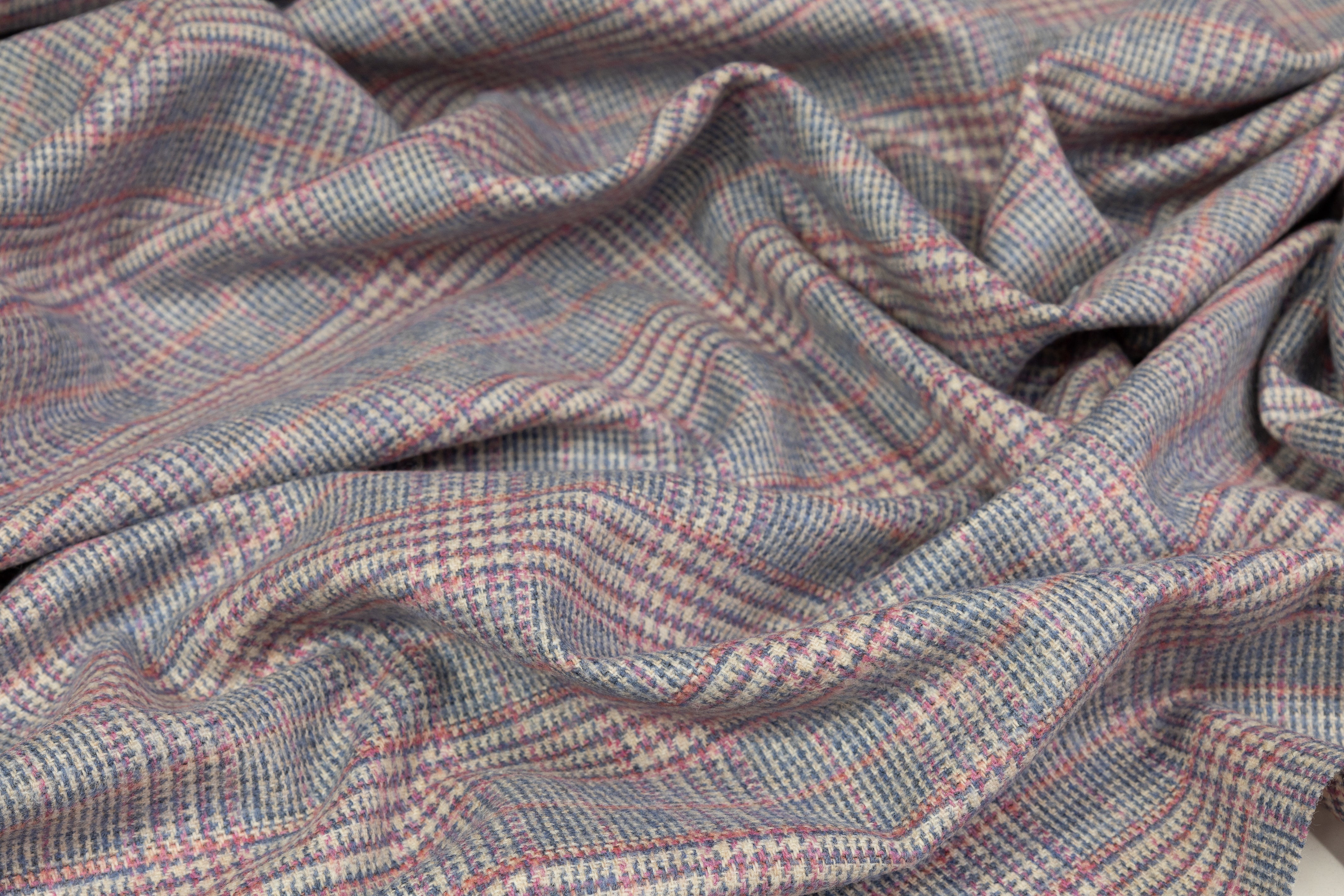 Checked Italian Wool Cashmere Jacketing - Blue / Pink