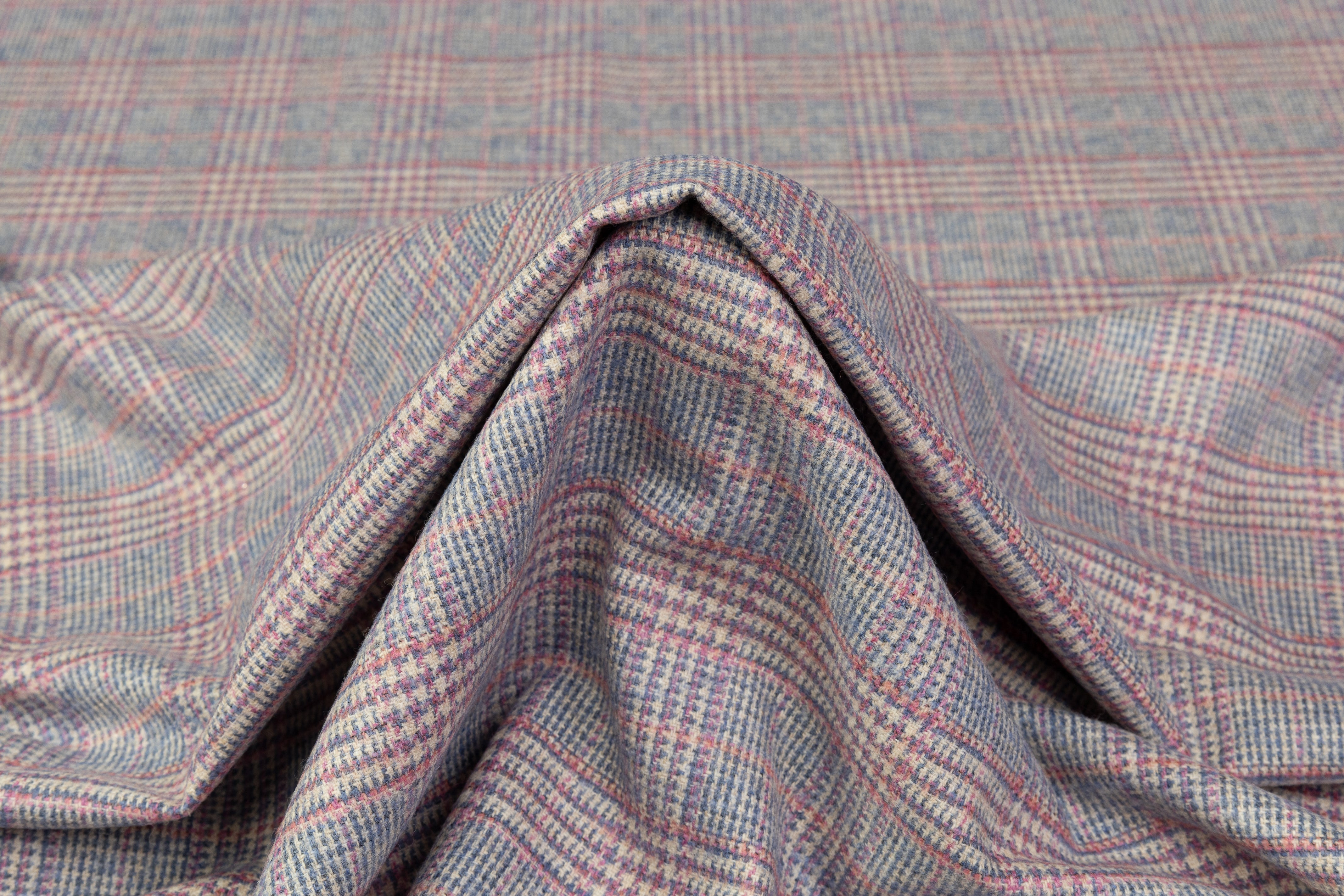Checked Italian Wool Cashmere Jacketing - Blue / Pink