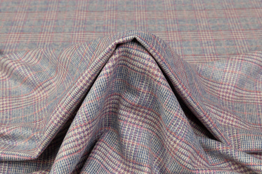Checked Italian Wool Cashmere Jacketing - Blue / Pink