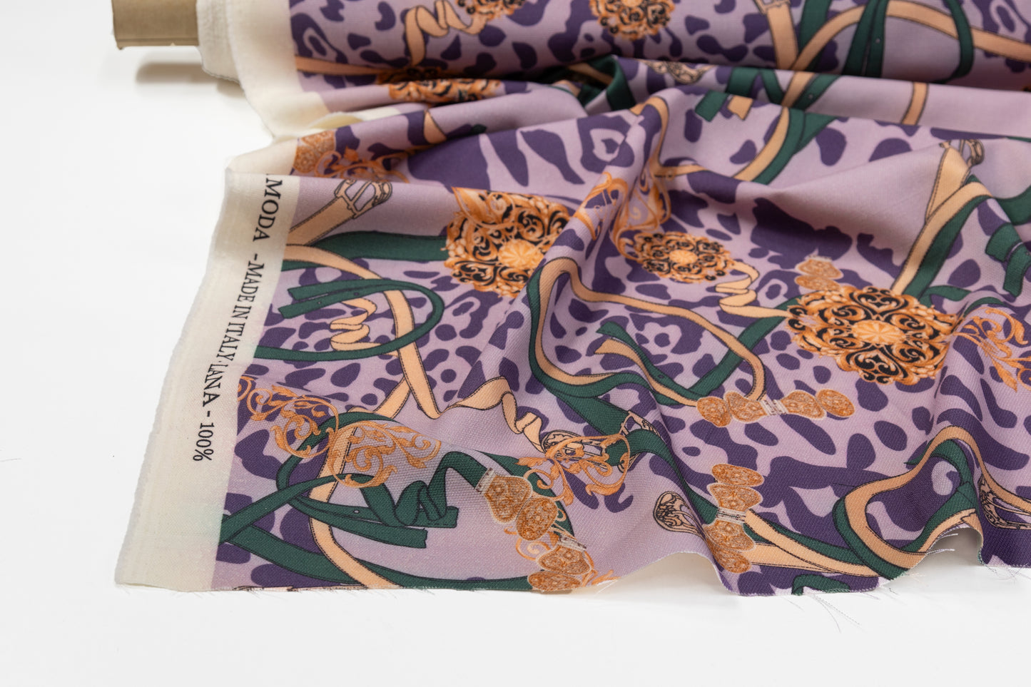 Printed Italian Wool Tricotine - Purple / Green