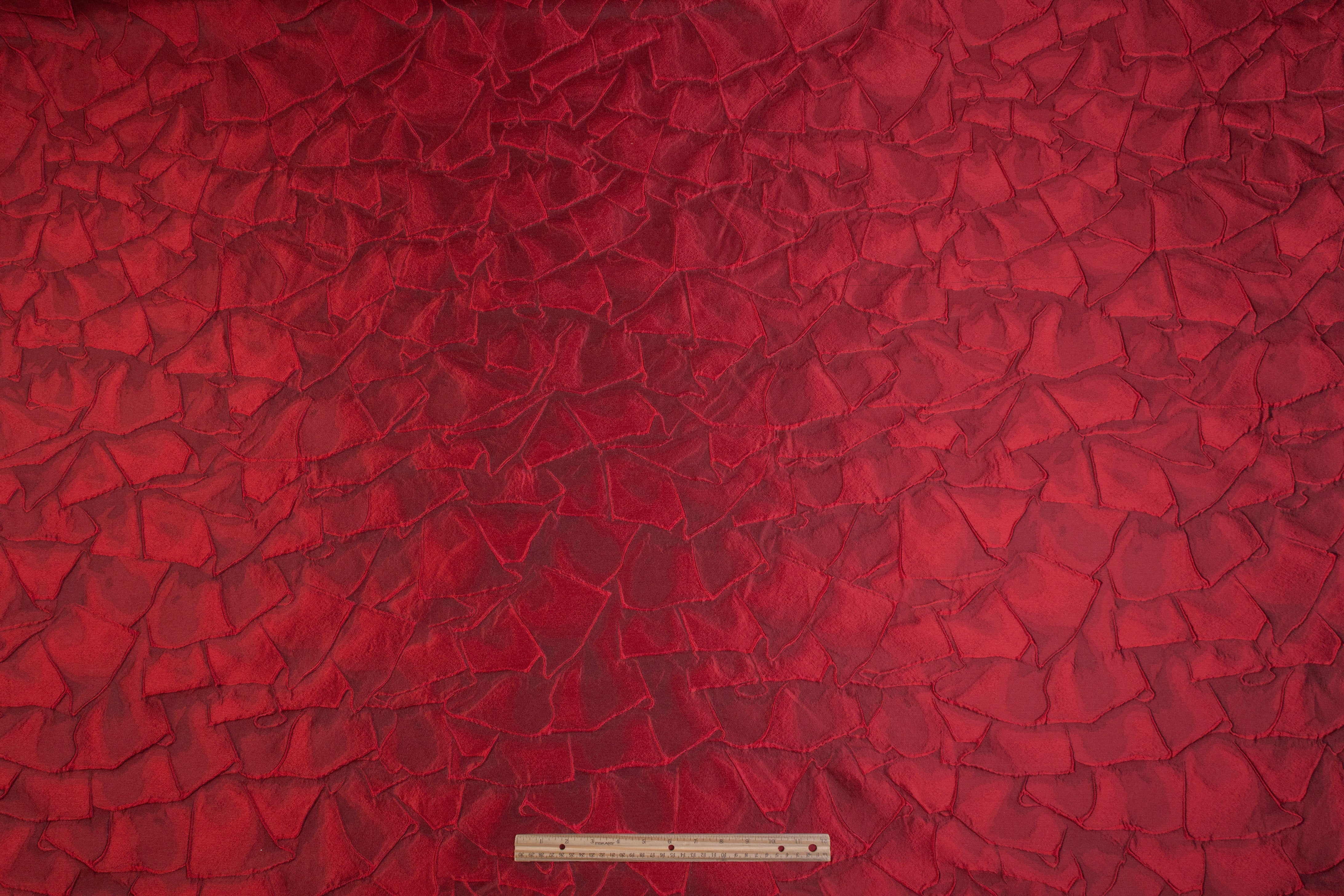 Geometric Italian Cloqué Brocade - Red