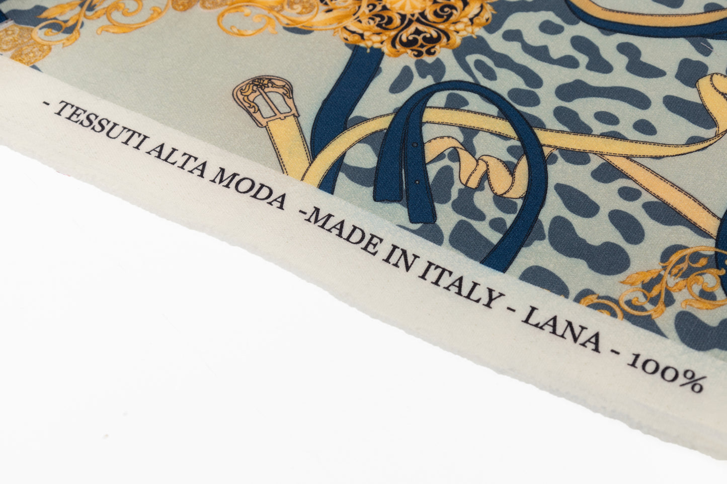 Printed Italian Wool Tricotine - Green / Blue / Gold