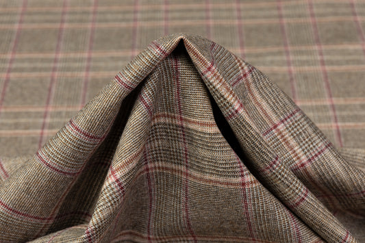 Carnet - Checked Italian Wool Suiting - Brown / Red / Pink