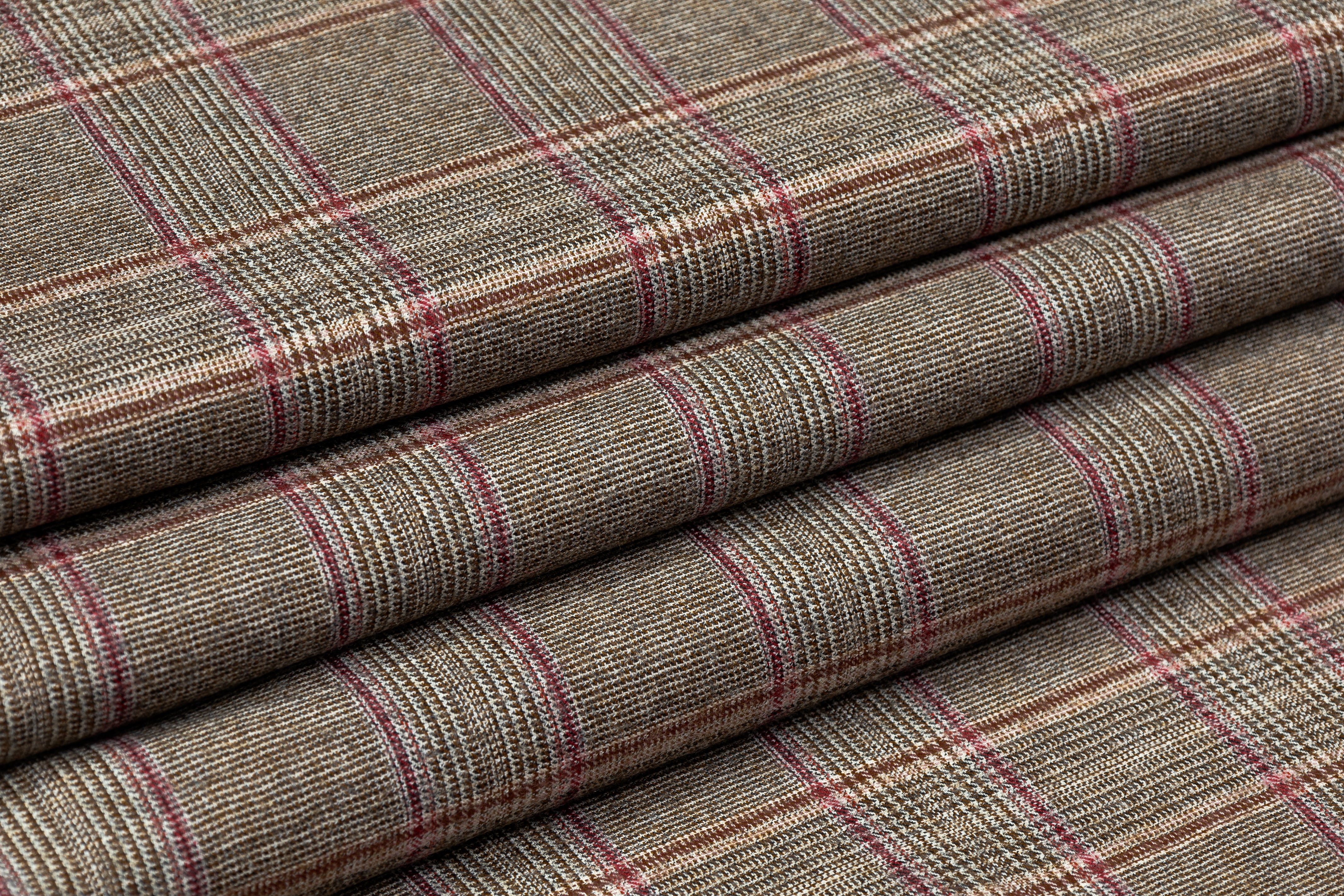 Carnet - Checked Italian Wool Suiting - Brown / Red / Pink