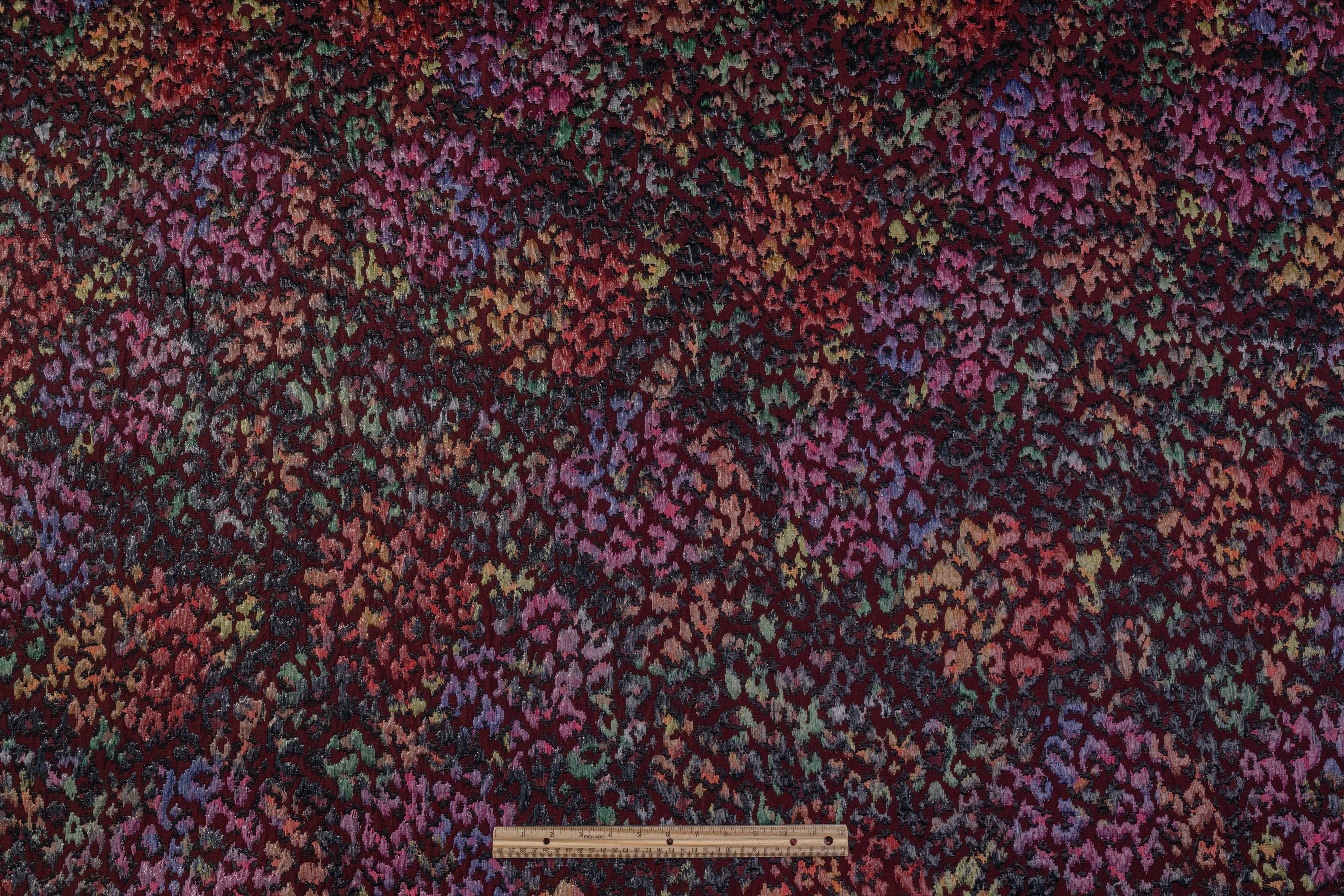 Metallic Italian Cheetah Chiné Brocade - Burgundy