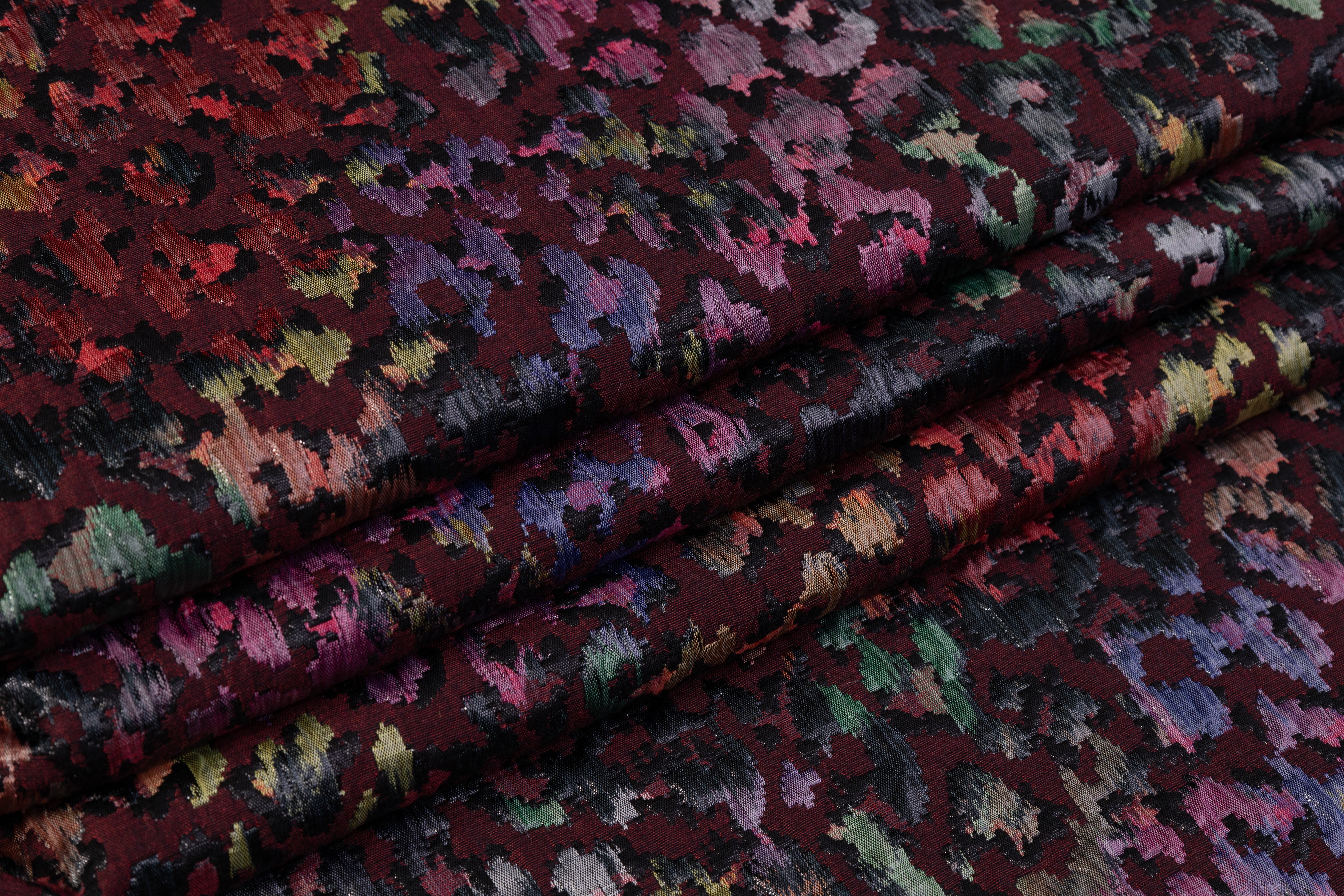 Metallic Italian Cheetah Chiné Brocade - Burgundy