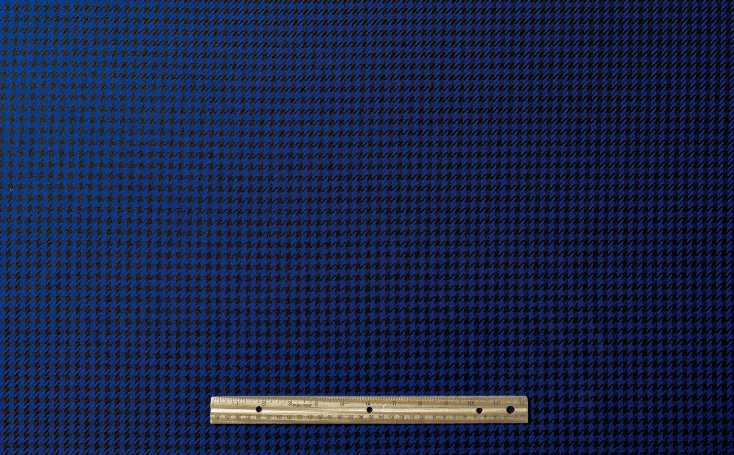 Houndstooth Italian Wool Suiting - Royal Blue / Black