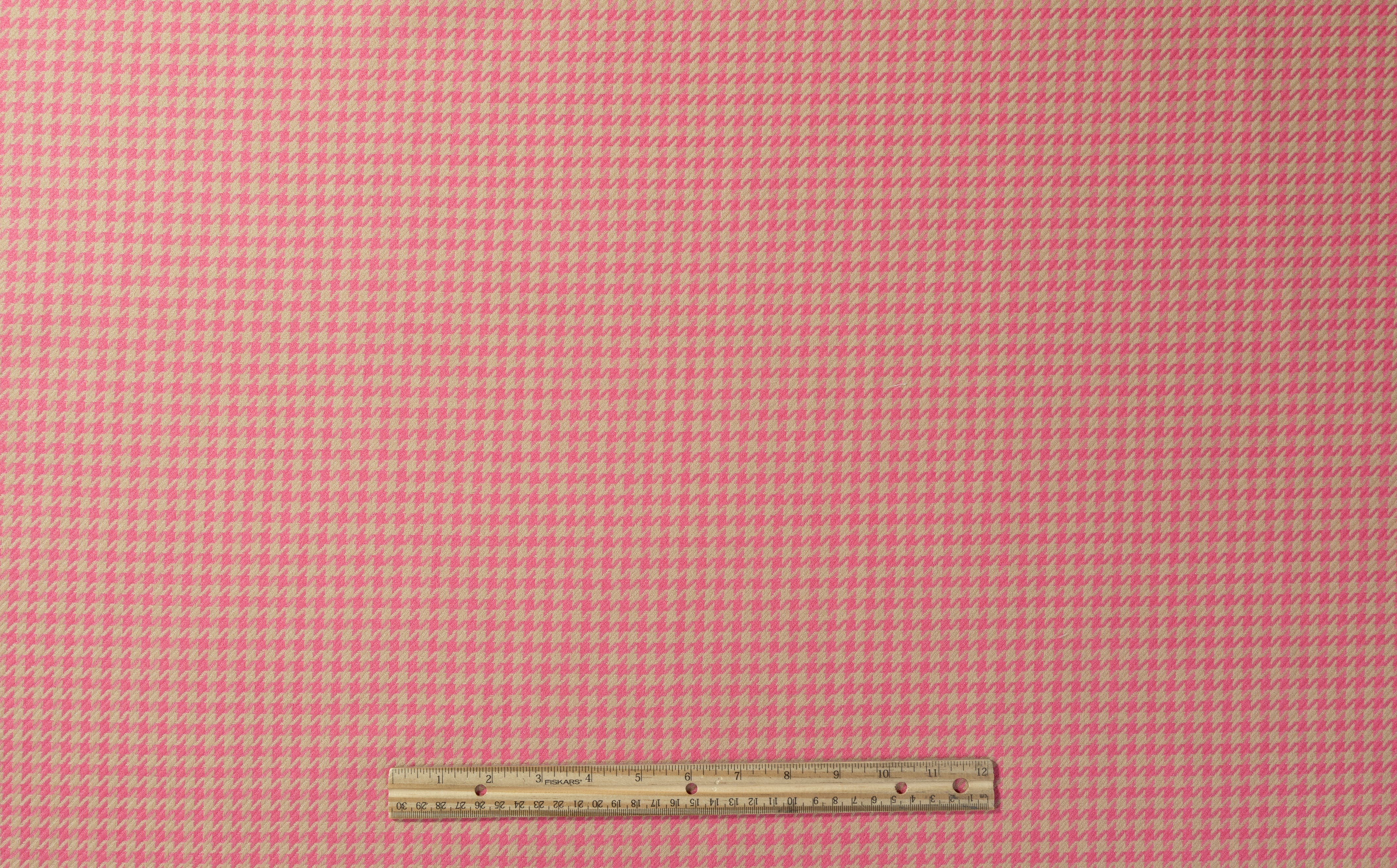 Houndstooth Italian Wool Suiting - Pink / Tan