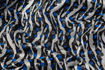 Abstract Italian Poly Cotton Brocade - Blue / Silver