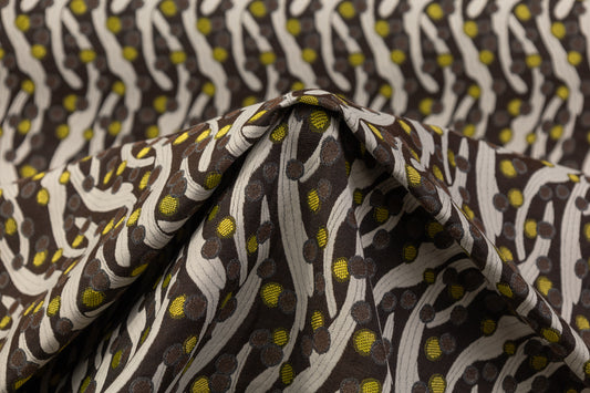 Abstract Italian Poly Cotton Brocade - Brown / Lime