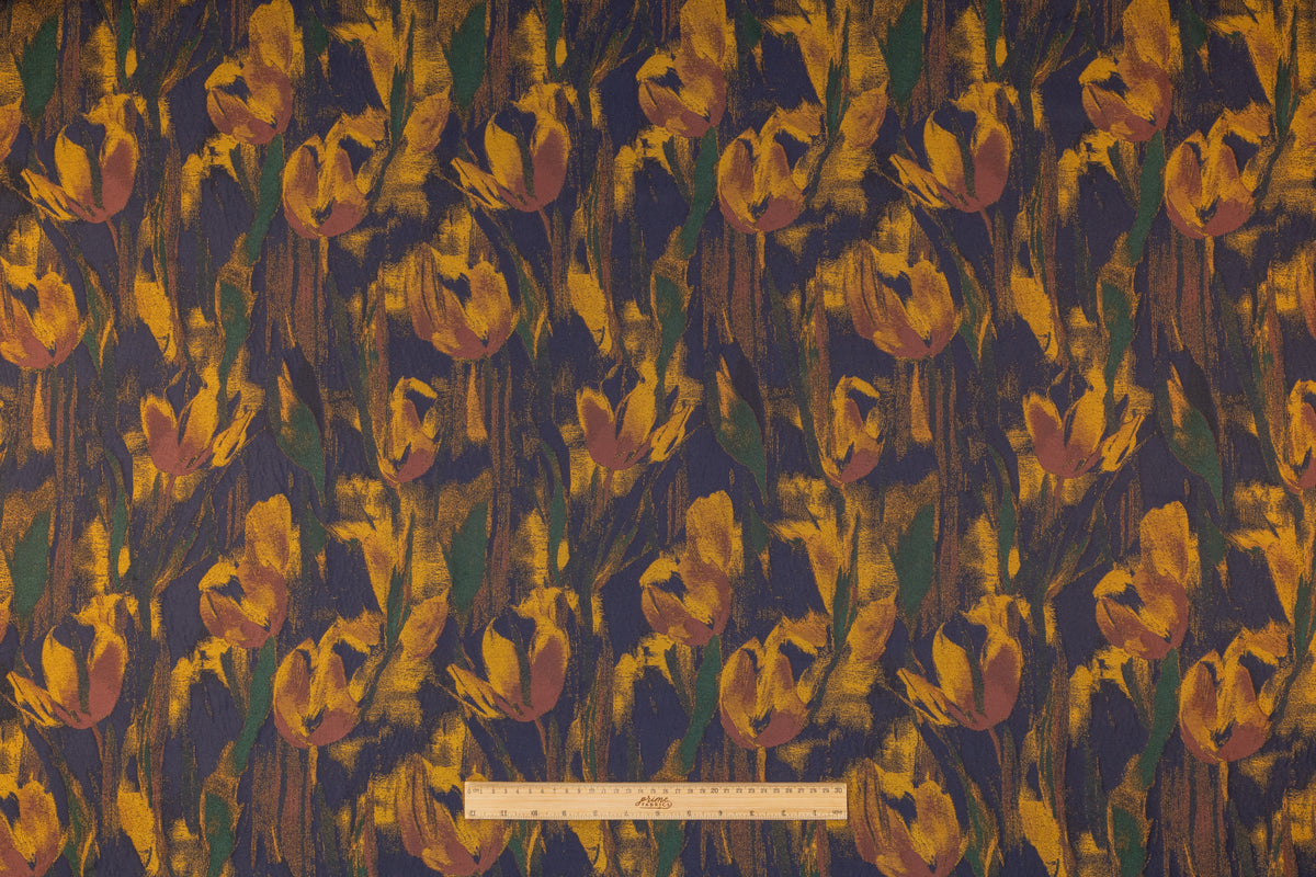 Floral Italian Brocade - Navy / Green / Gold