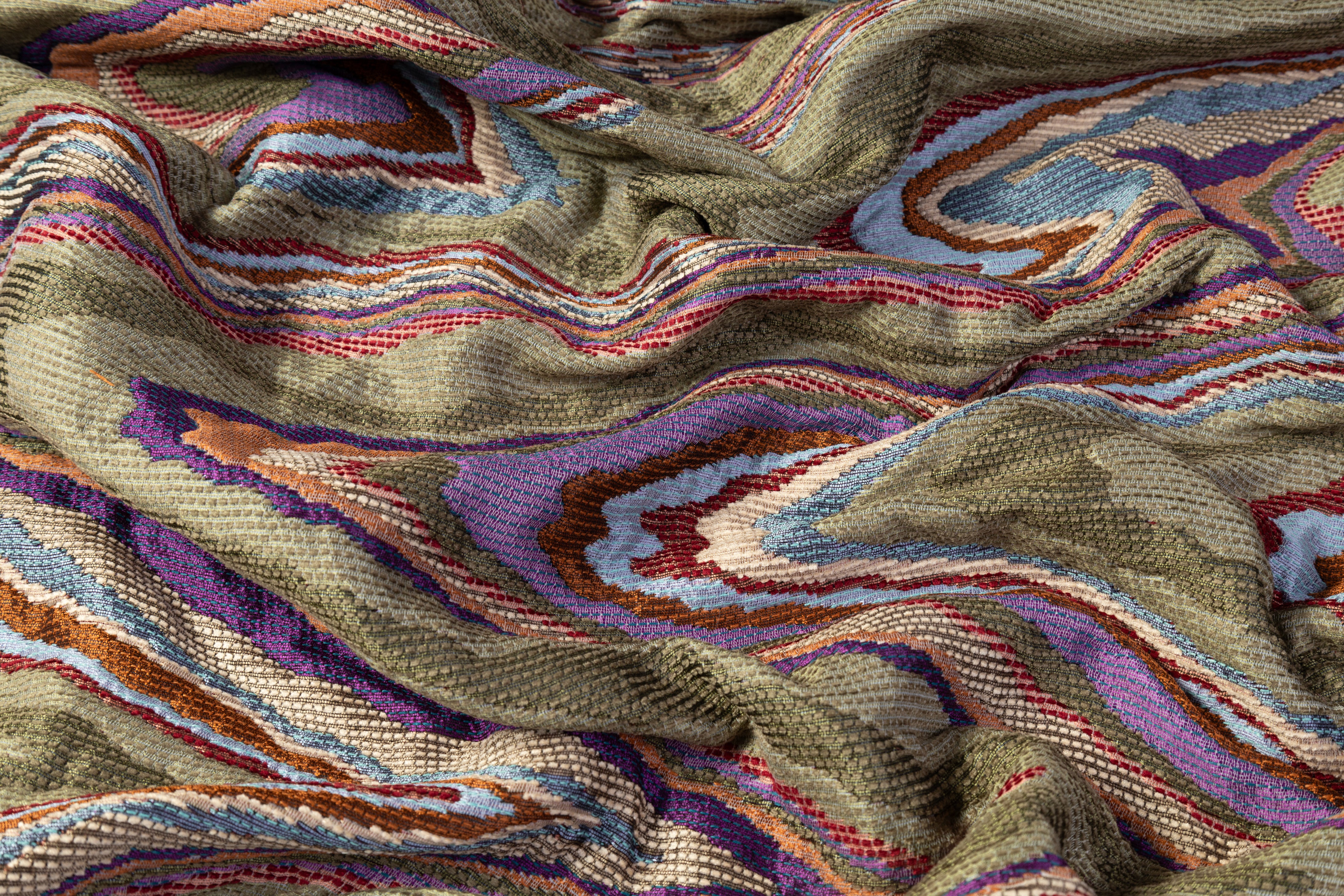 Abstract Italian Brocade - Green / Multicolor