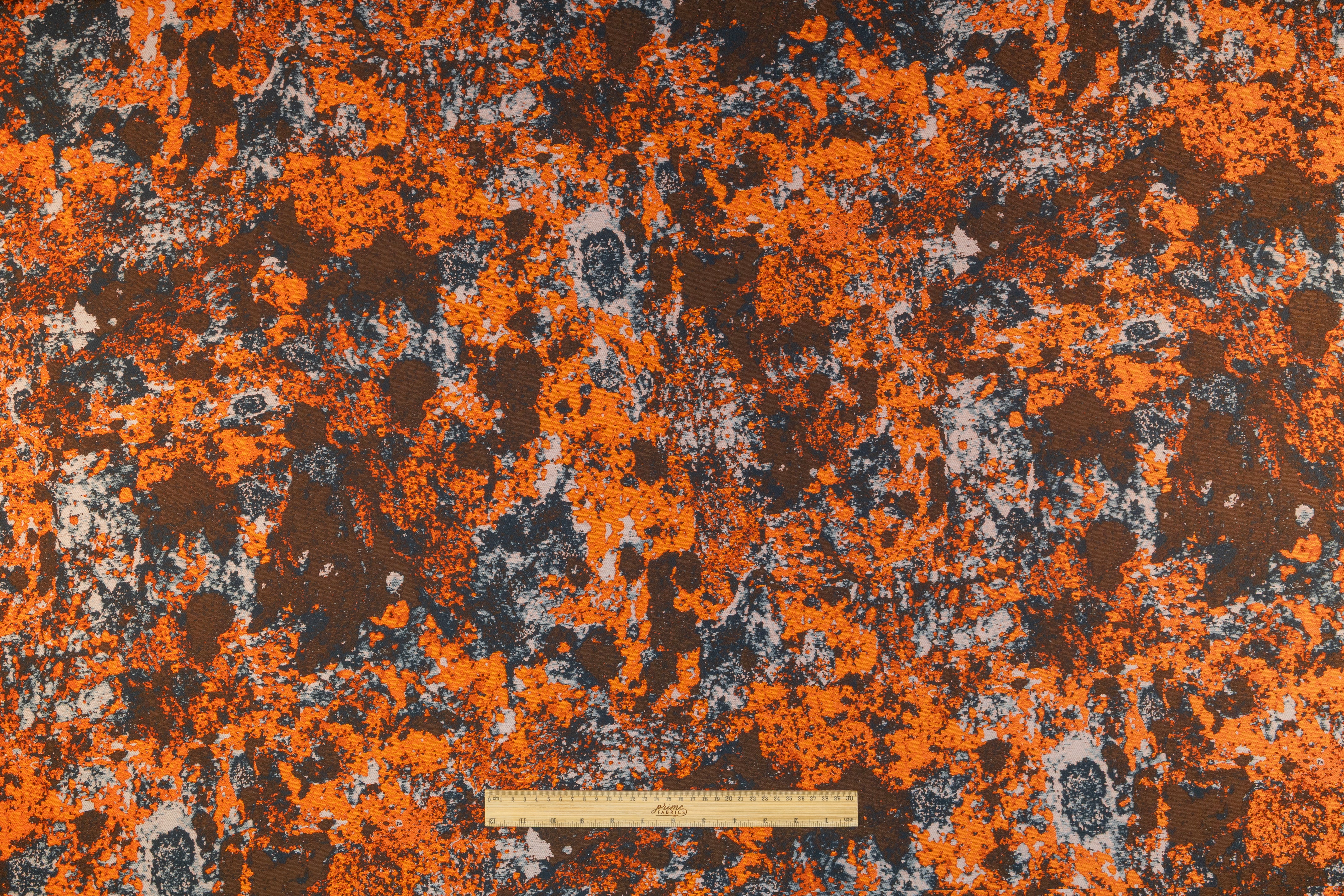 Abstract Italian Cotton Blend Brocade - Orange / Navy / Brown