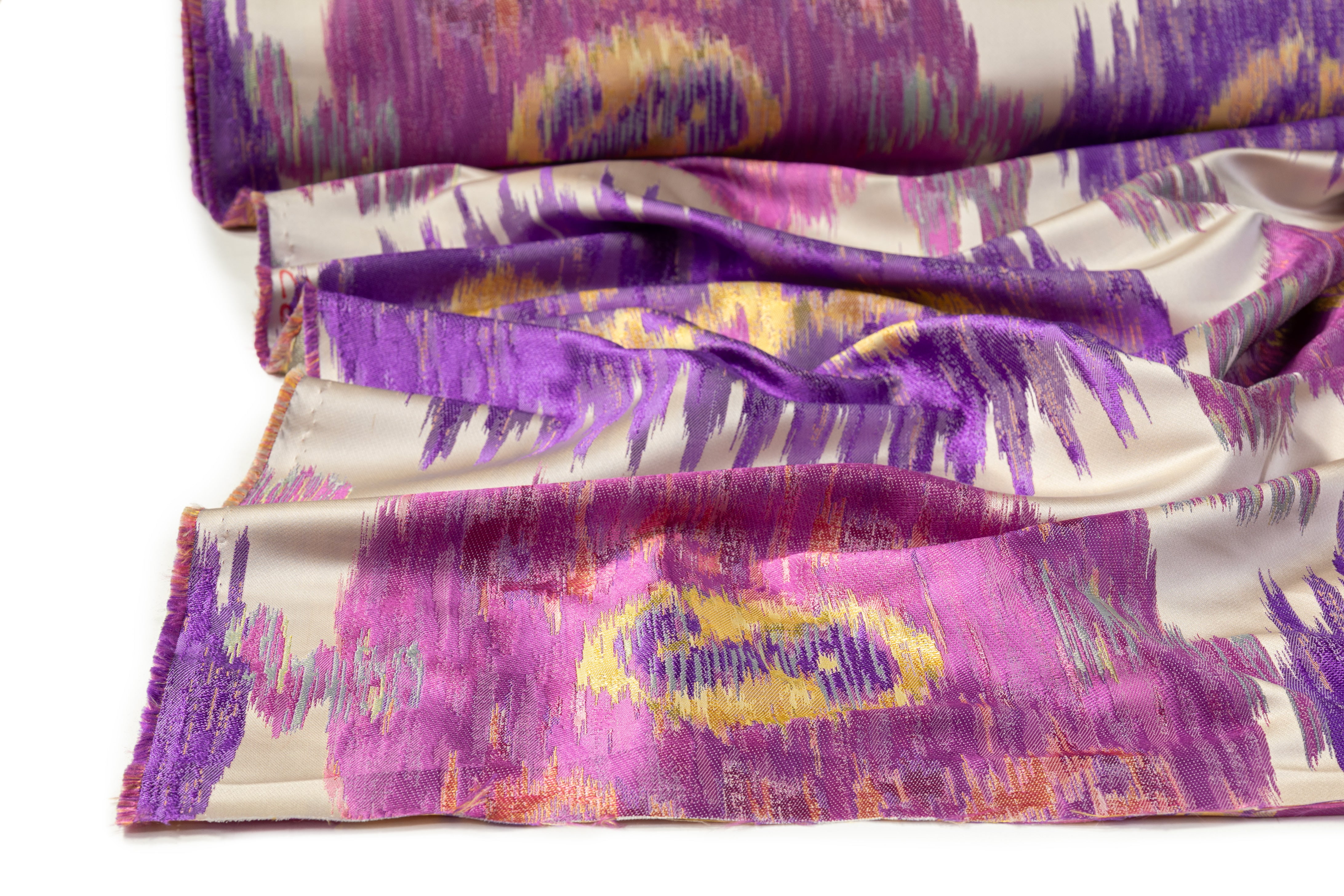 Italian Silk Blend Satin Brocade - Purple / Gold