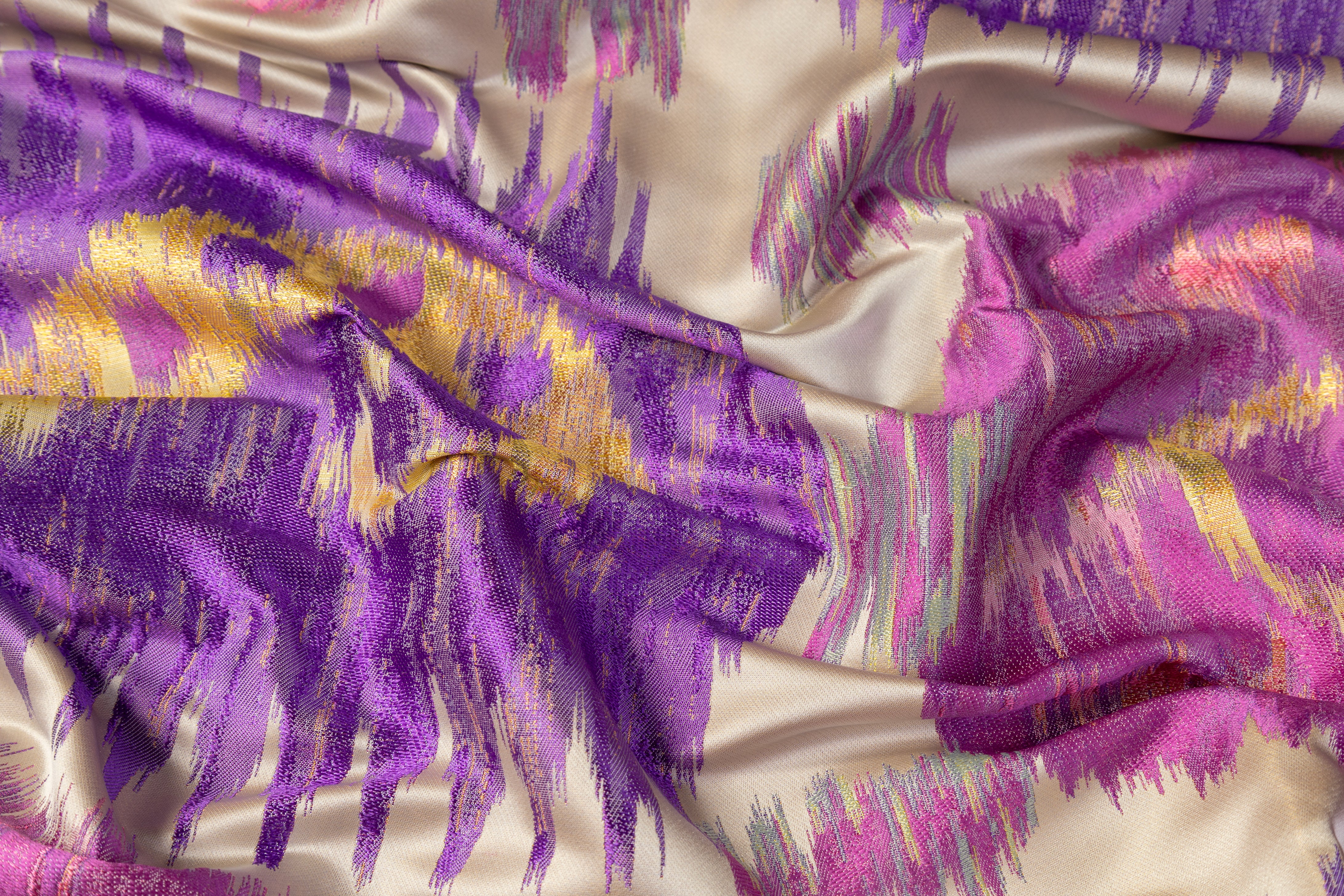 Italian Silk Blend Satin Brocade - Purple / Gold