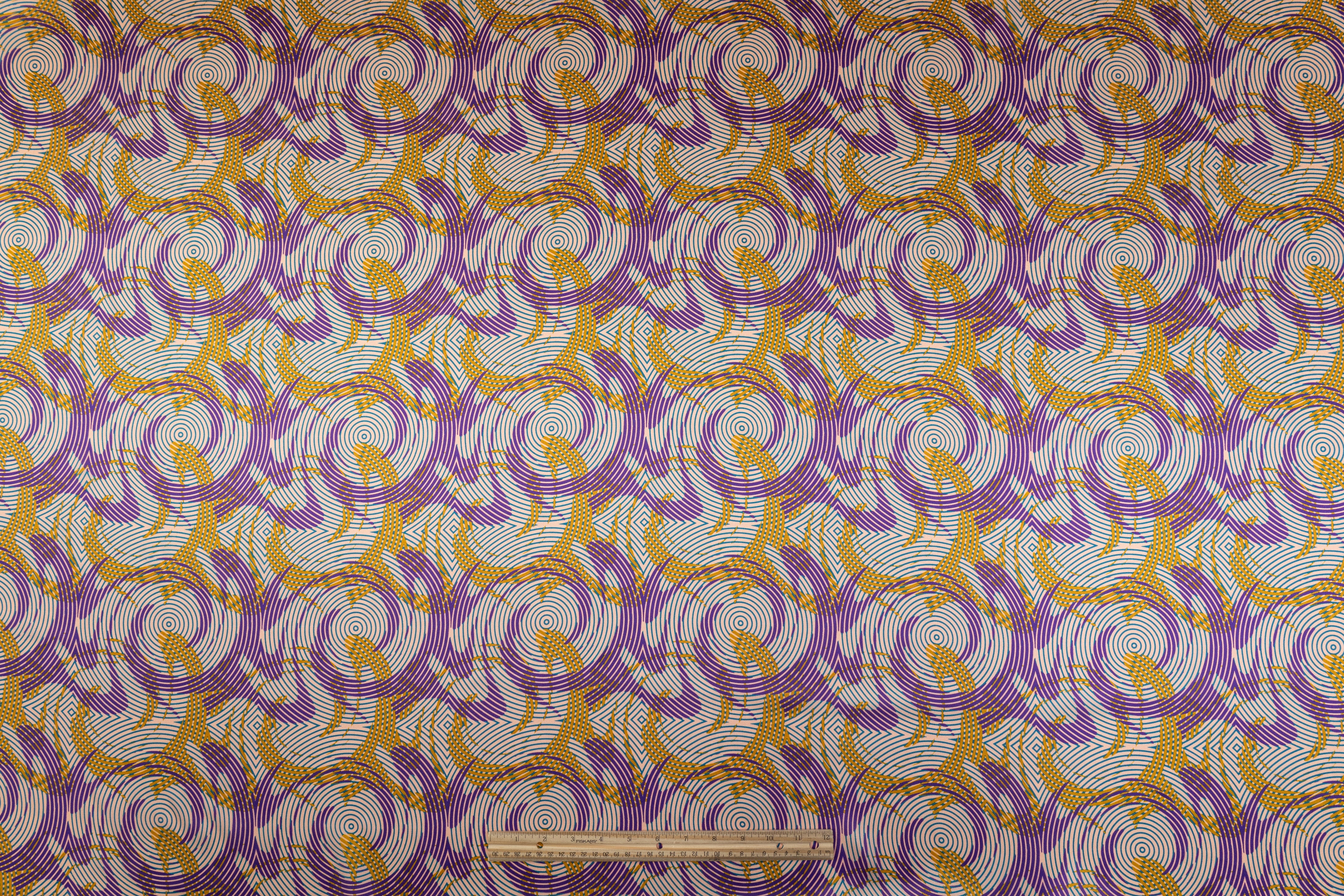 Abstract Italian Silk Charmeuse - Purple / Gold / Blue