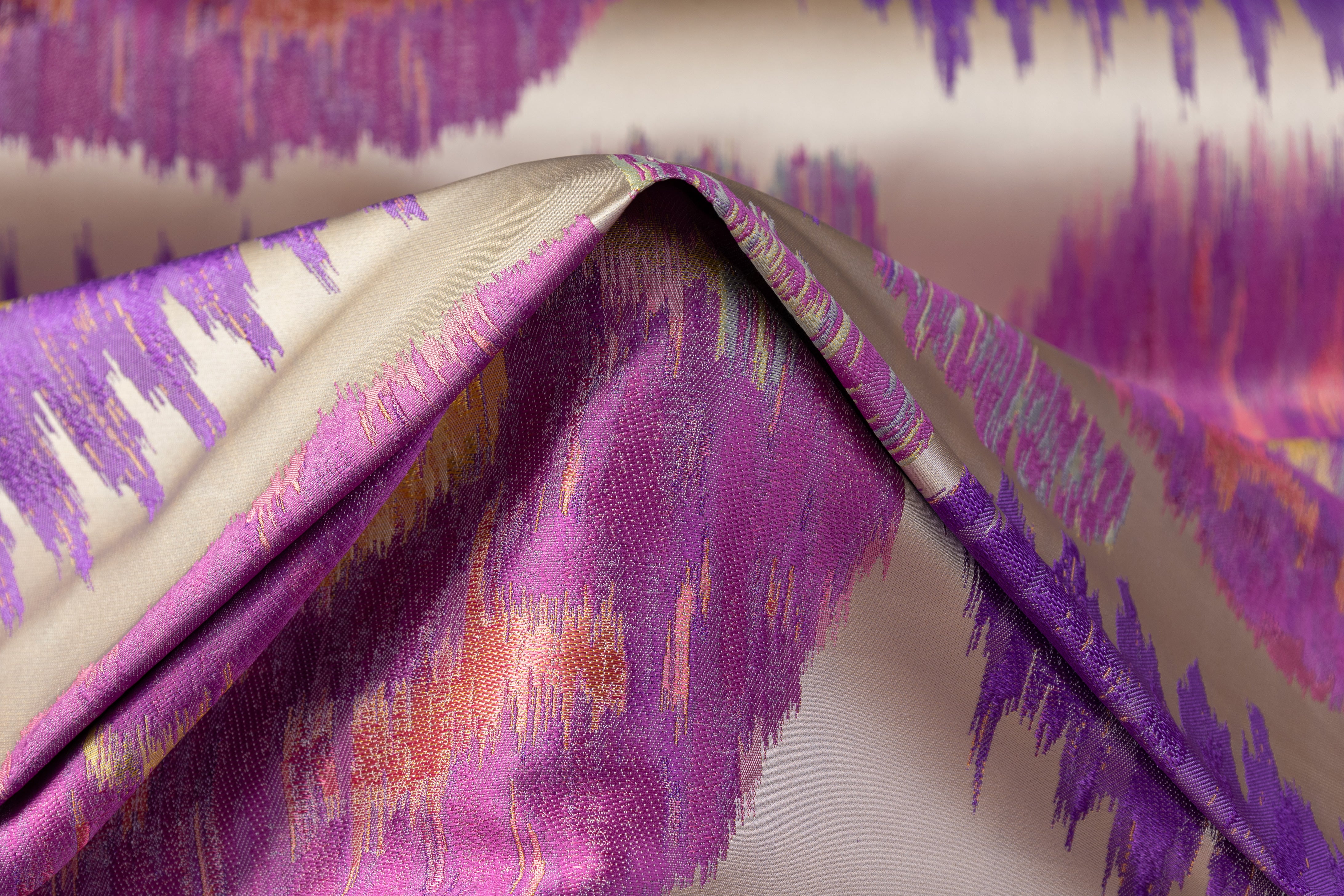 Italian Silk Blend Satin Brocade - Purple / Gold