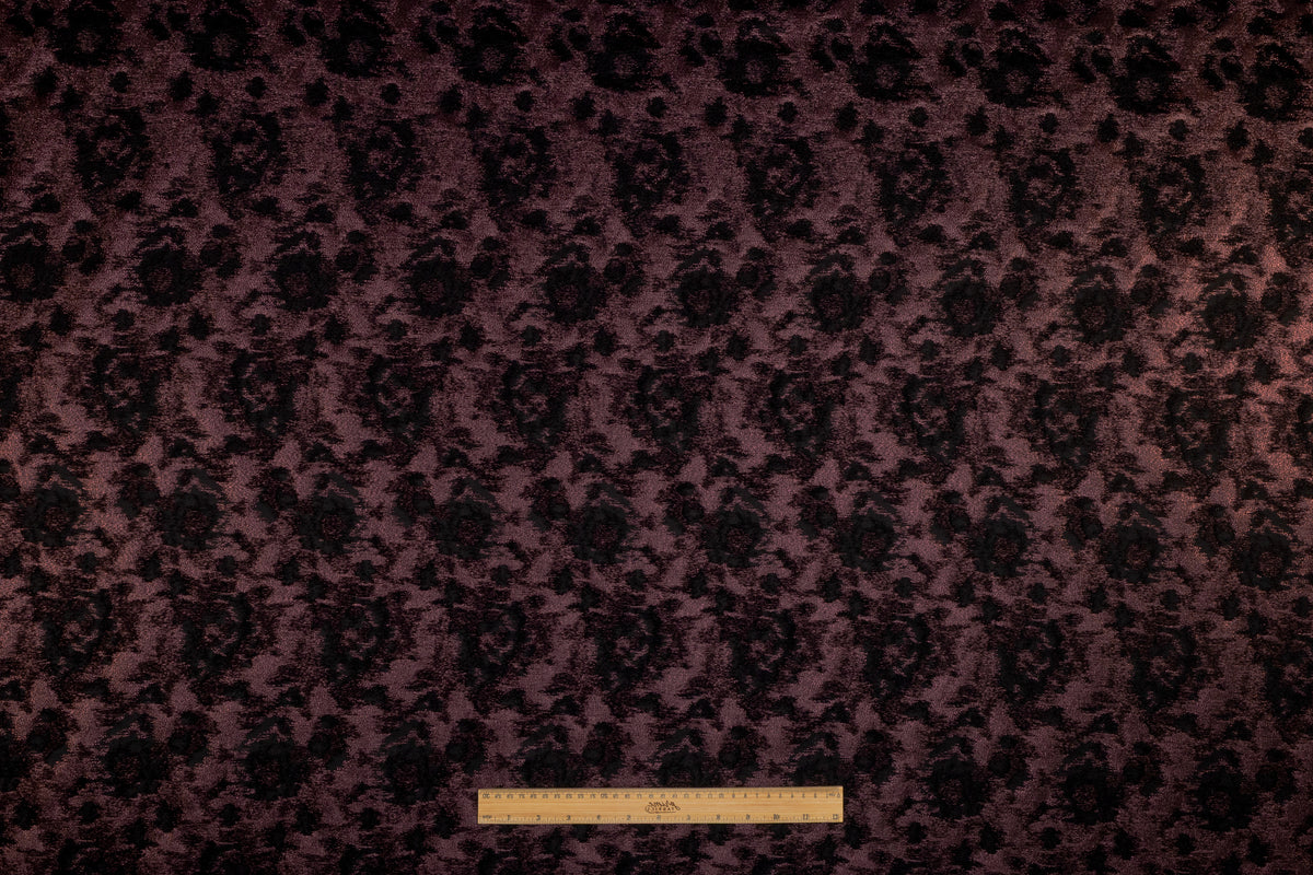 Abstract Metallic Italian Brocade - Black / Deep Rose