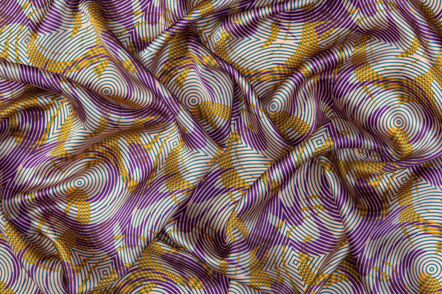 Abstract Italian Silk Charmeuse - Purple / Gold / Blue
