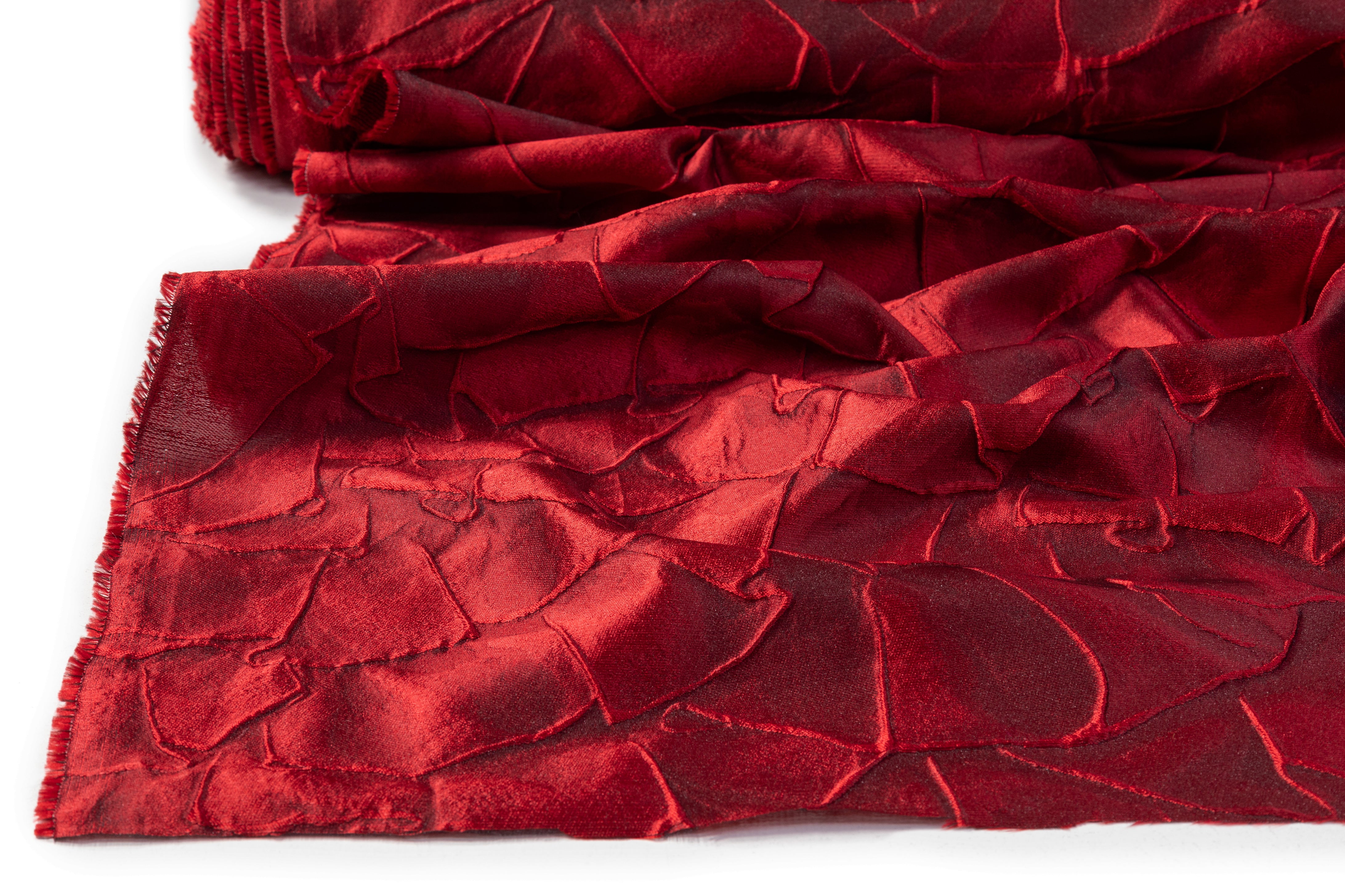 Geometric Italian Cloqué Brocade - Red