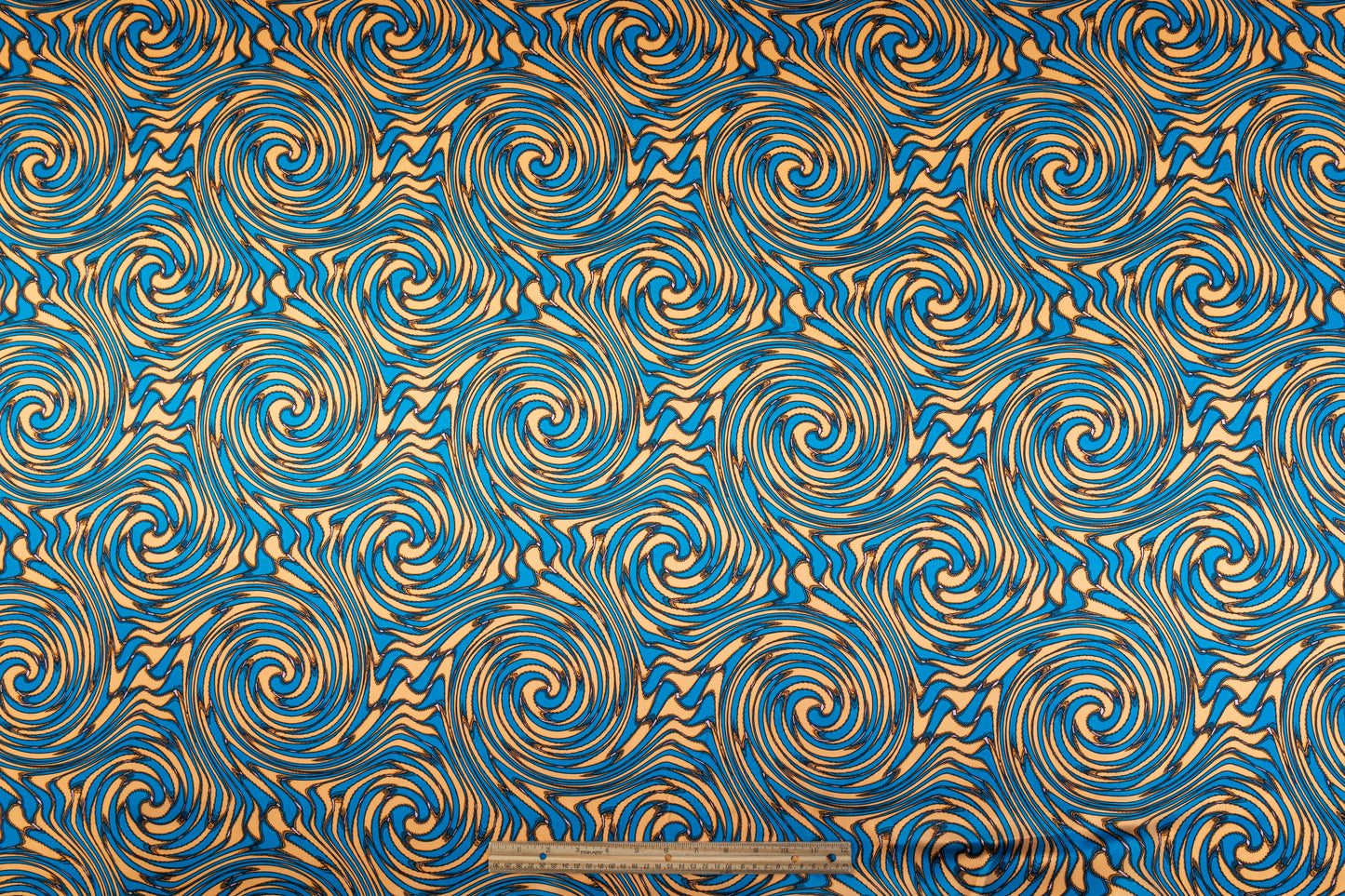 Abstract Italian Silk Charmeuse - Blue / Peach
