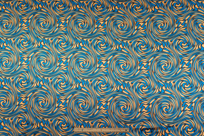 Abstract Italian Silk Charmeuse - Blue / Peach