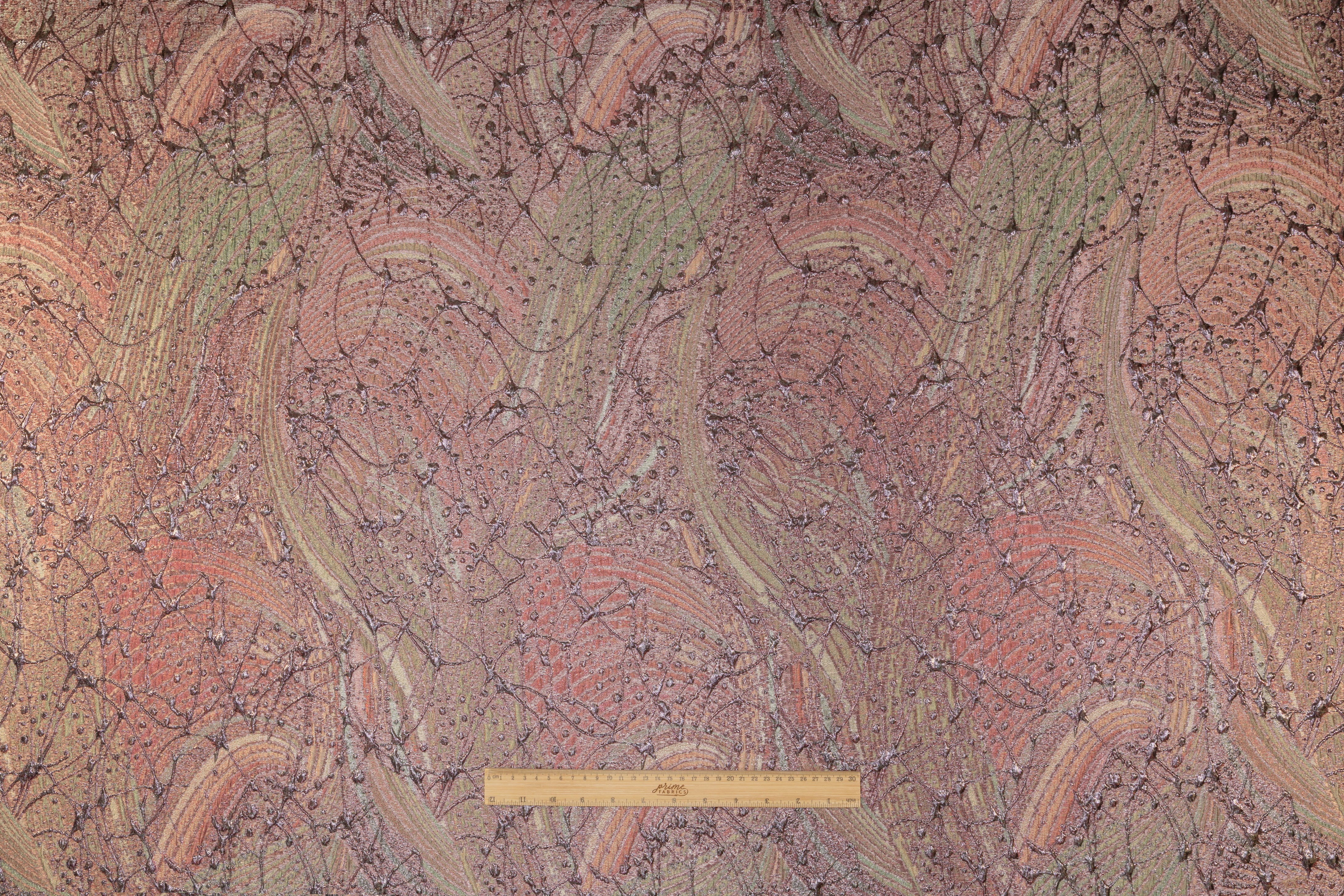 Abstract Metallic Italian Cloqué Brocade - Rose Pink / Sage Green