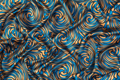 Abstract Italian Silk Charmeuse - Blue / Peach