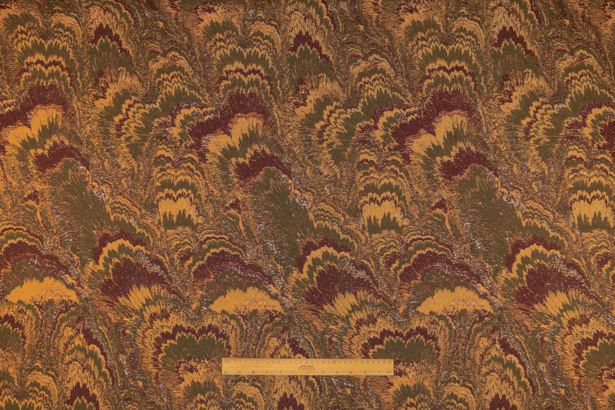 Abstract Metallic Italian Brocade - Burgundy / Olive / Gold