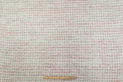 Viscose Chenille Tweed - Green / Pink / White