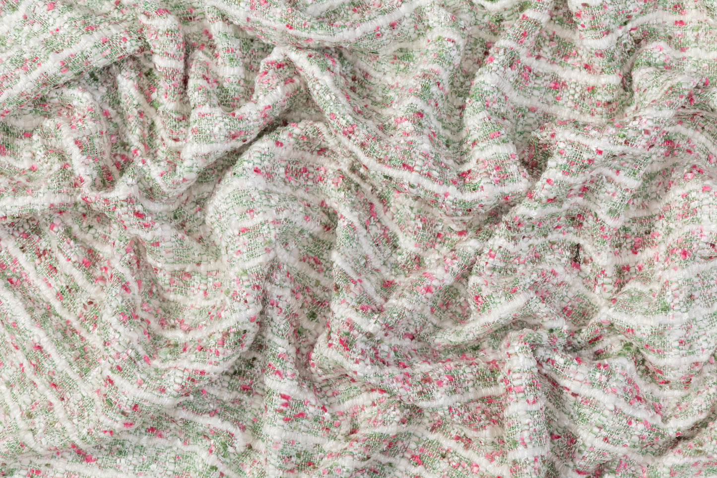 Viscose Chenille Tweed - Green / Pink / White