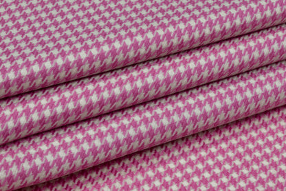 Houndstooth Italian Wool Suiting - Pink / White