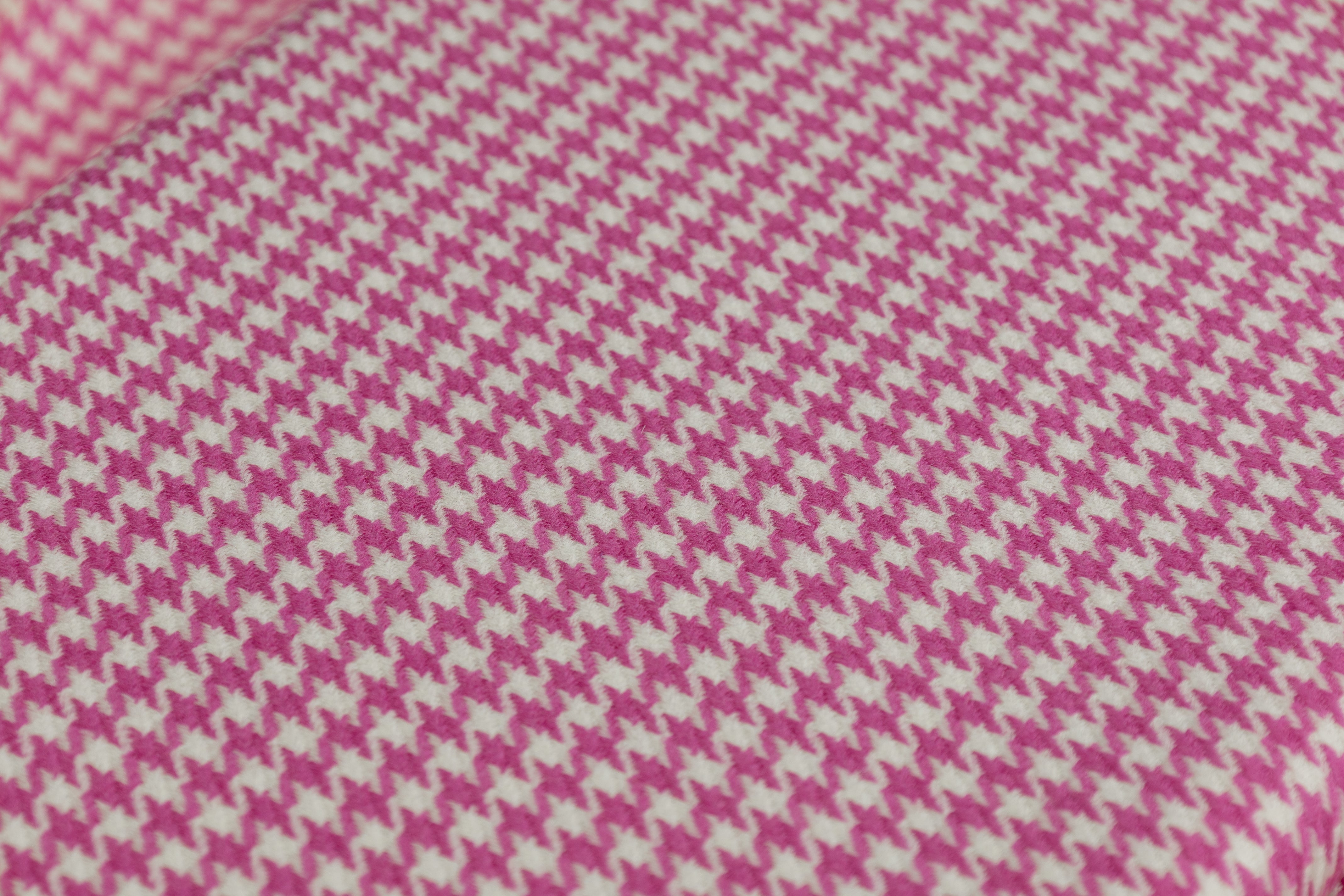 Houndstooth Italian Wool Suiting - Pink / White