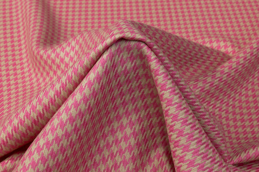 Houndstooth Italian Wool Suiting - Pink / Tan