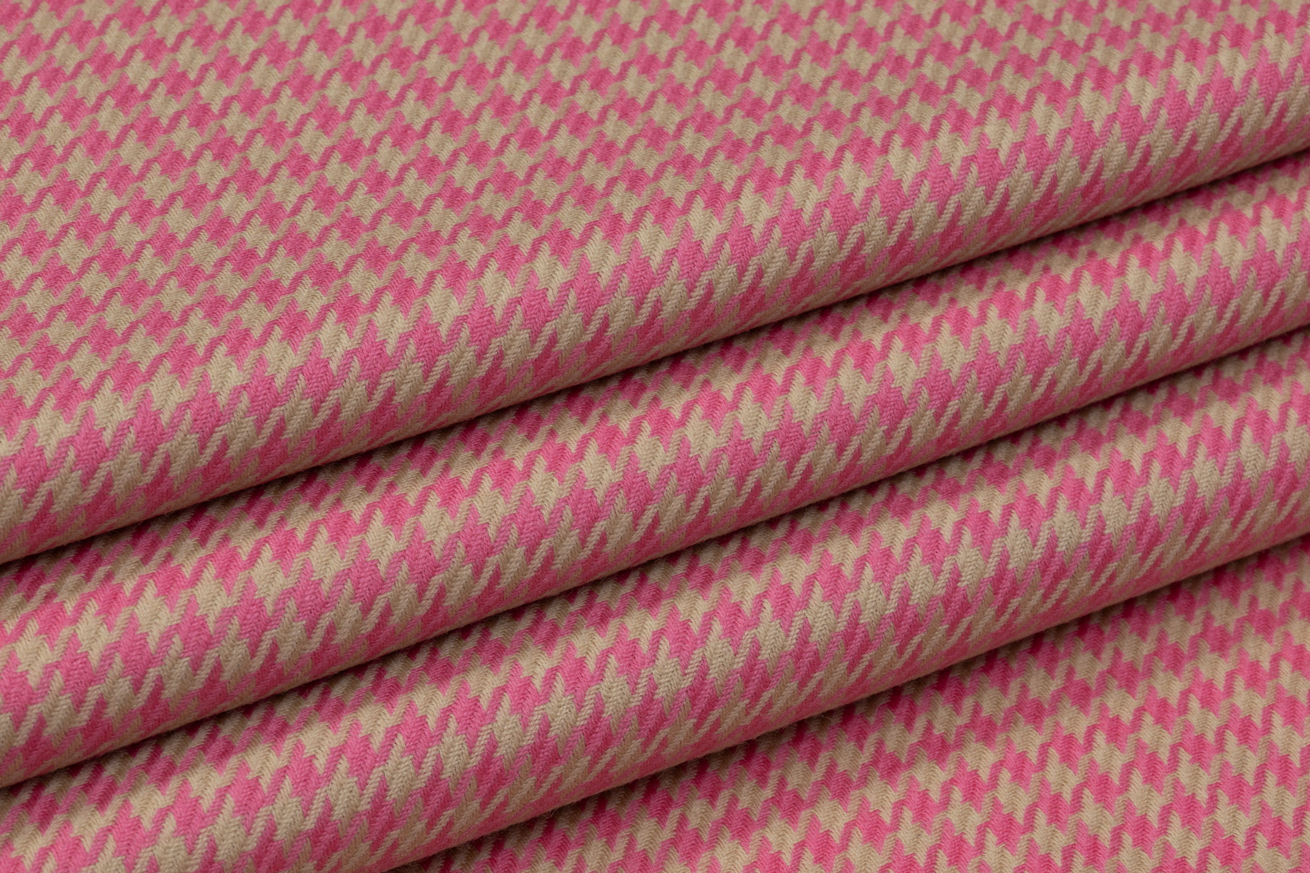 Houndstooth Italian Wool Suiting - Pink / Tan