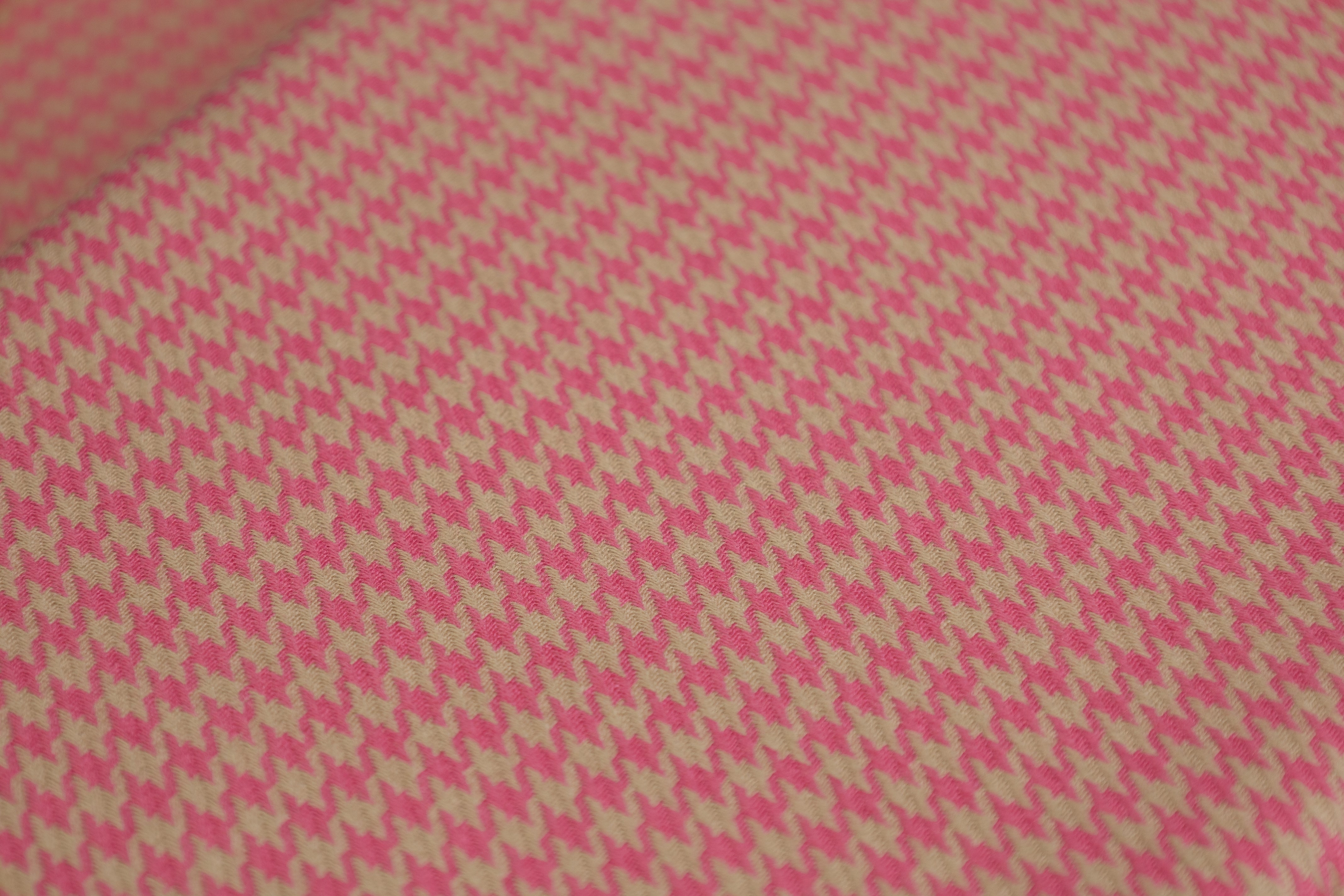 Houndstooth Italian Wool Suiting - Pink / Tan