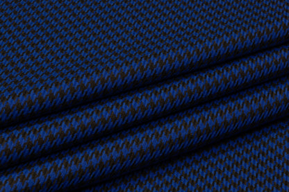 Houndstooth Italian Wool Suiting - Royal Blue / Black