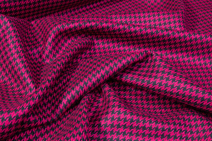 Houndstooth Italian Wool Suiting - Magenta / Black