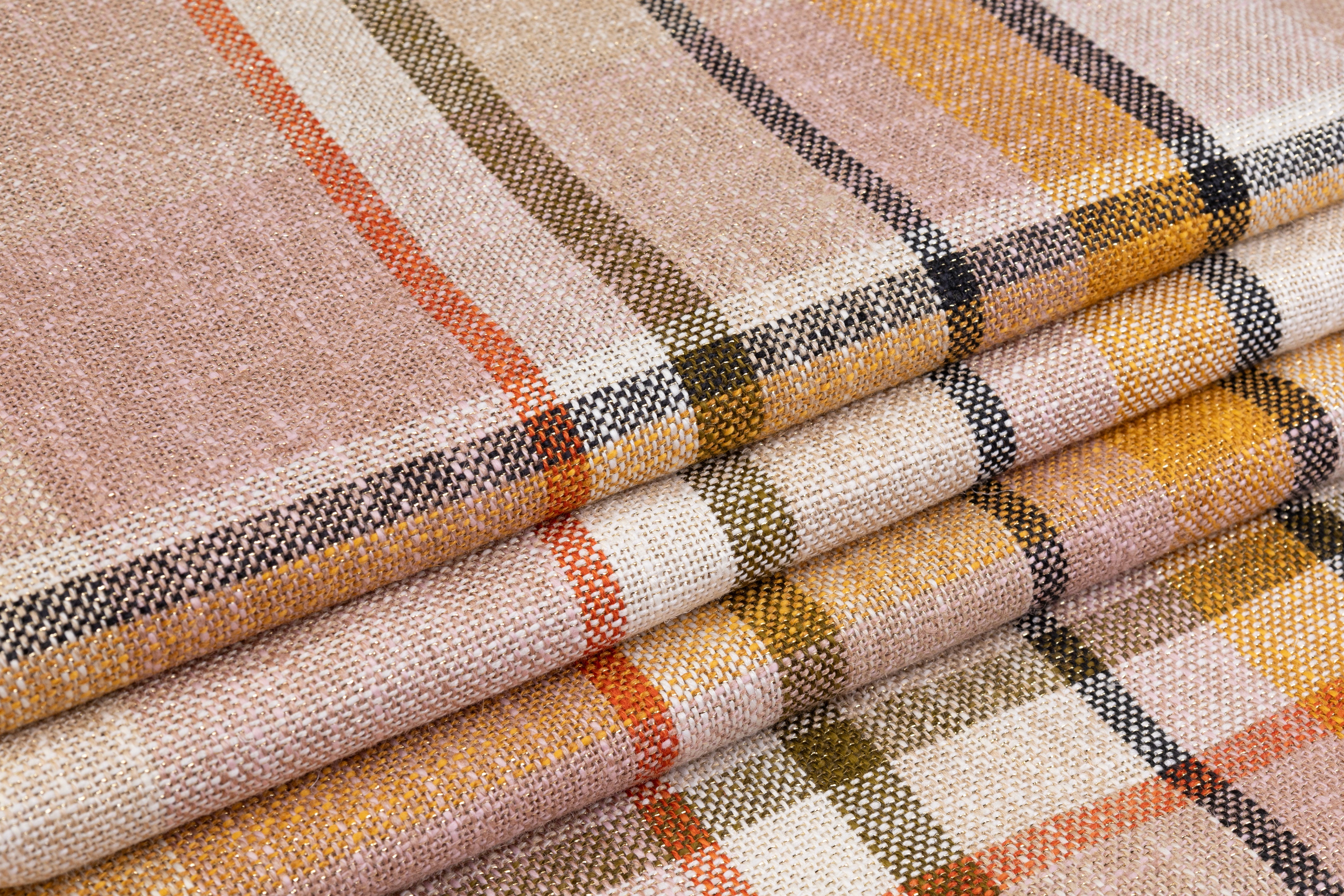 Plaid Metallic Italian Cotton Linen Blend - Beige / Blush / Gold