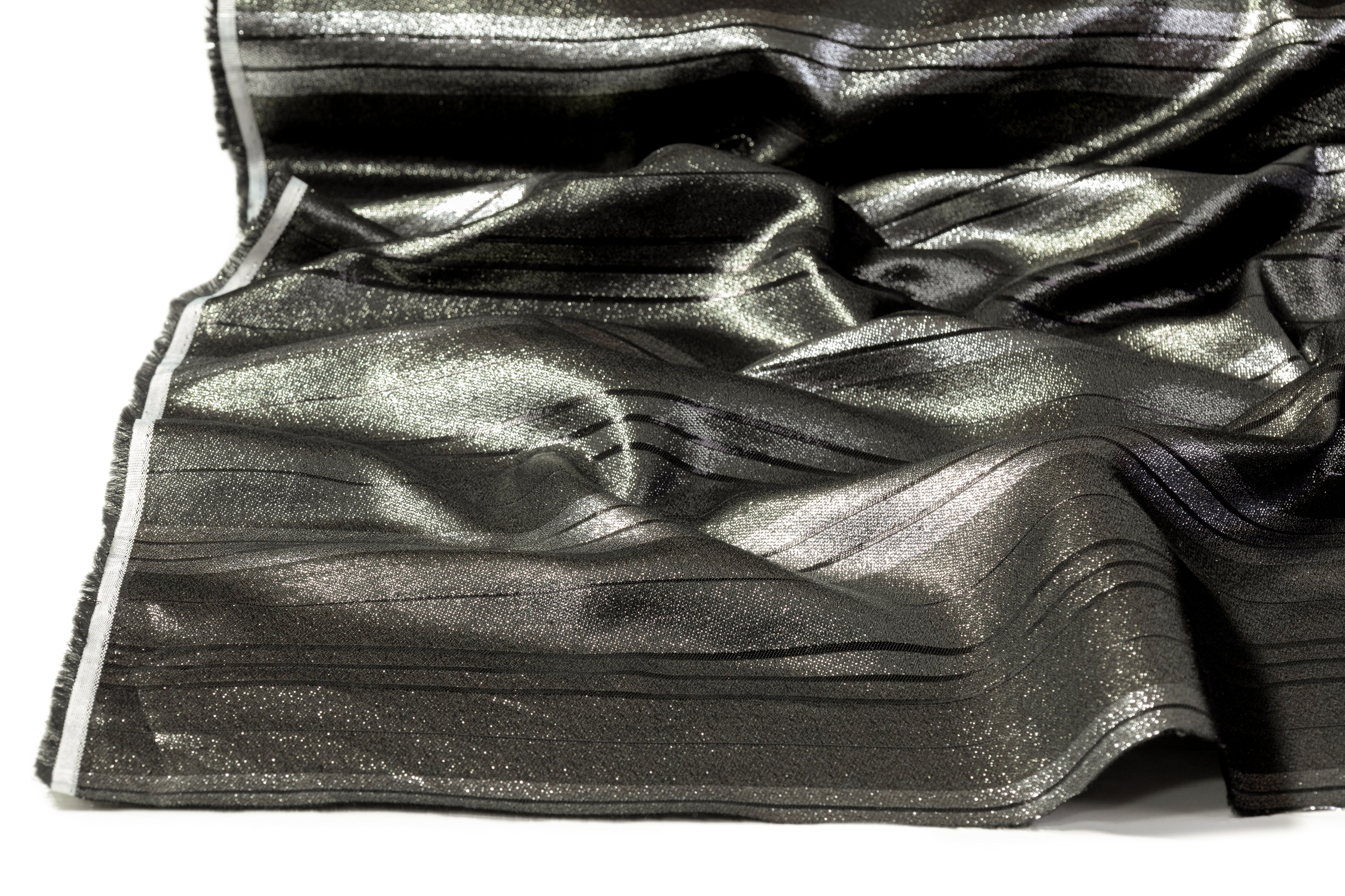 Striped Metallic Italian Jacquard - Gunmetal / Silver / Black