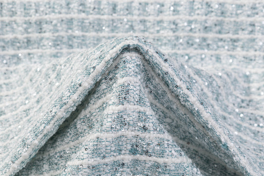 Sequined Chenille Tweed - Blue / White