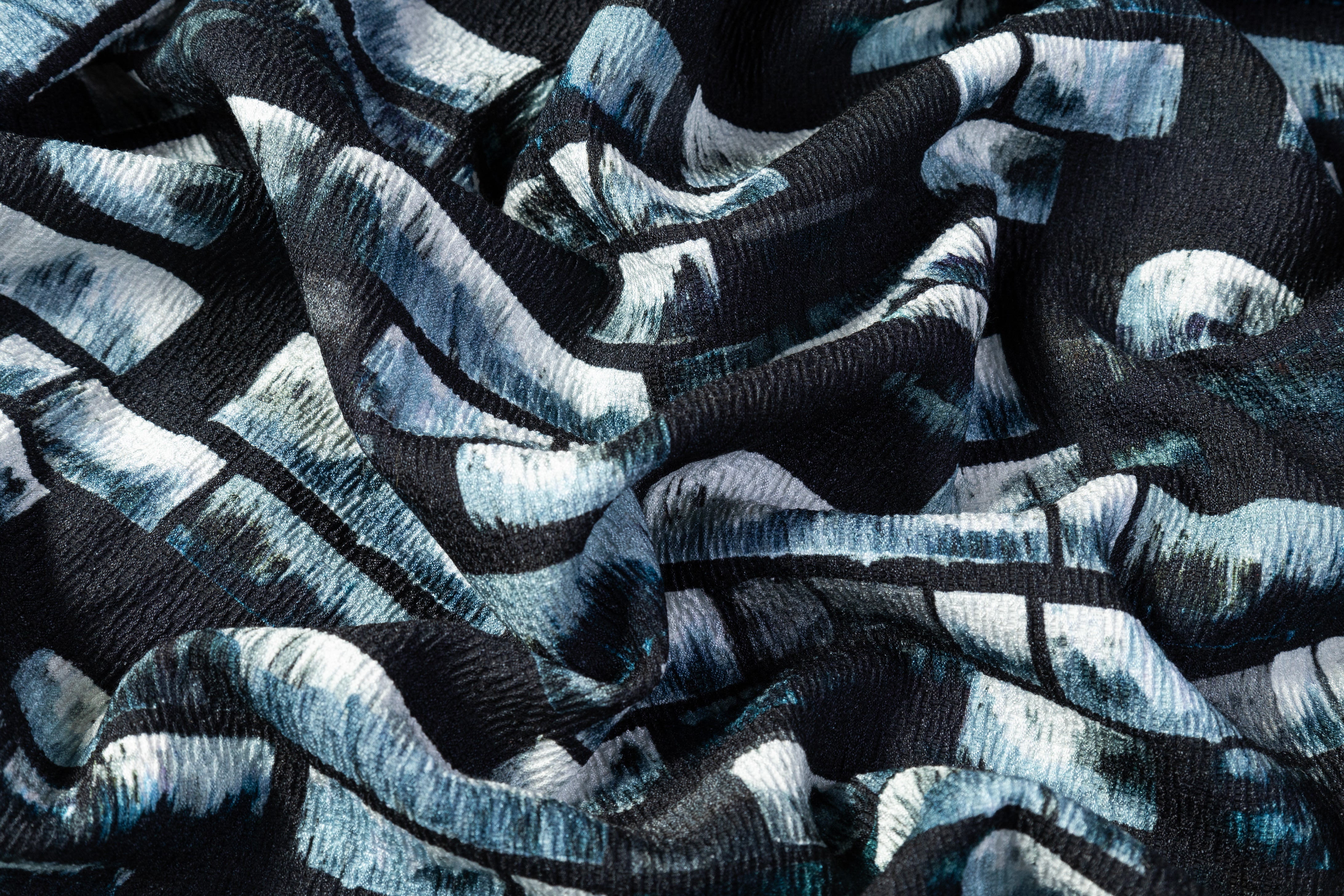 Textured Italian Cotton Viscose Print - Blue