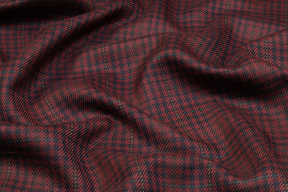Checked Italian Wool Nylon Suiting - Burgundy