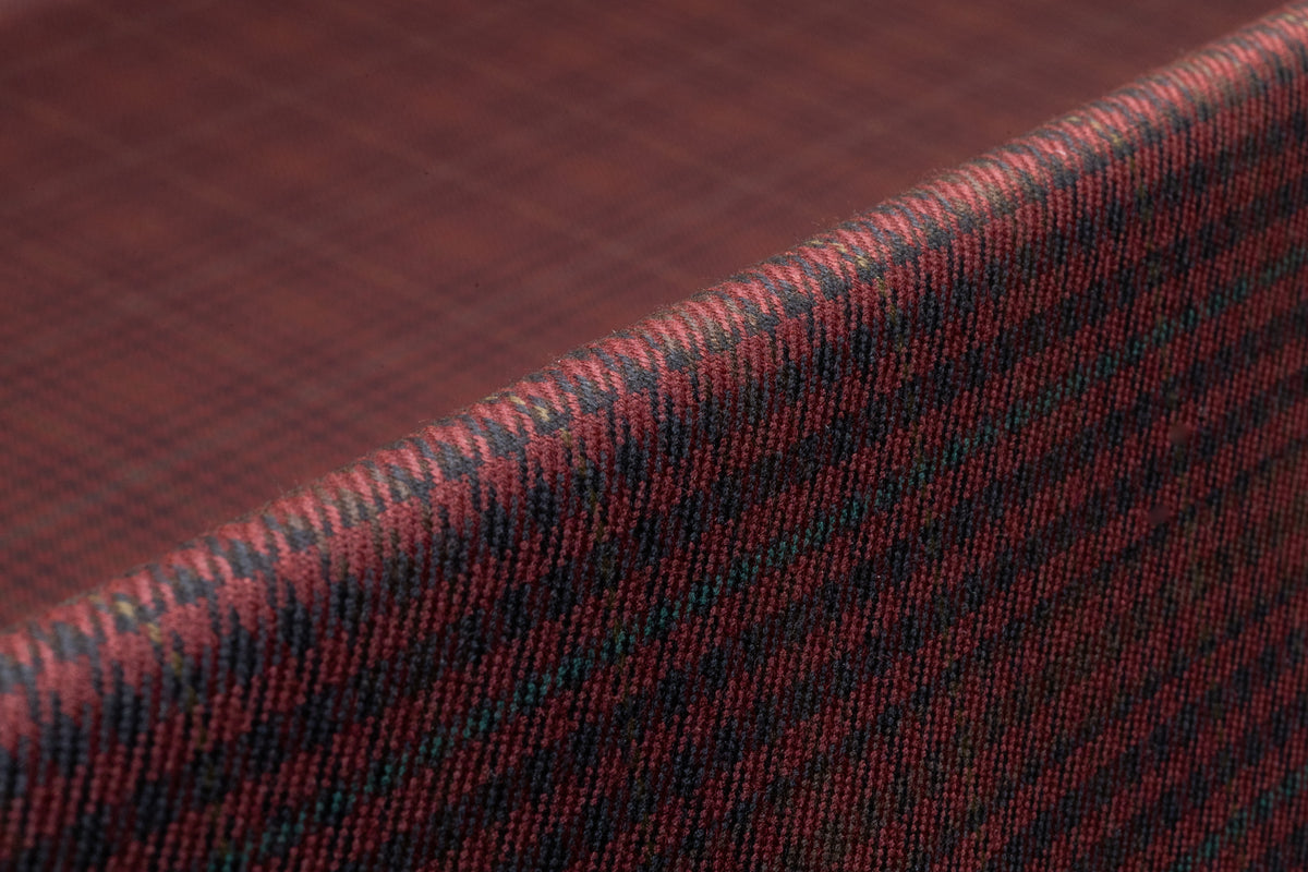 Checked Italian Wool Nylon Suiting - Burgundy