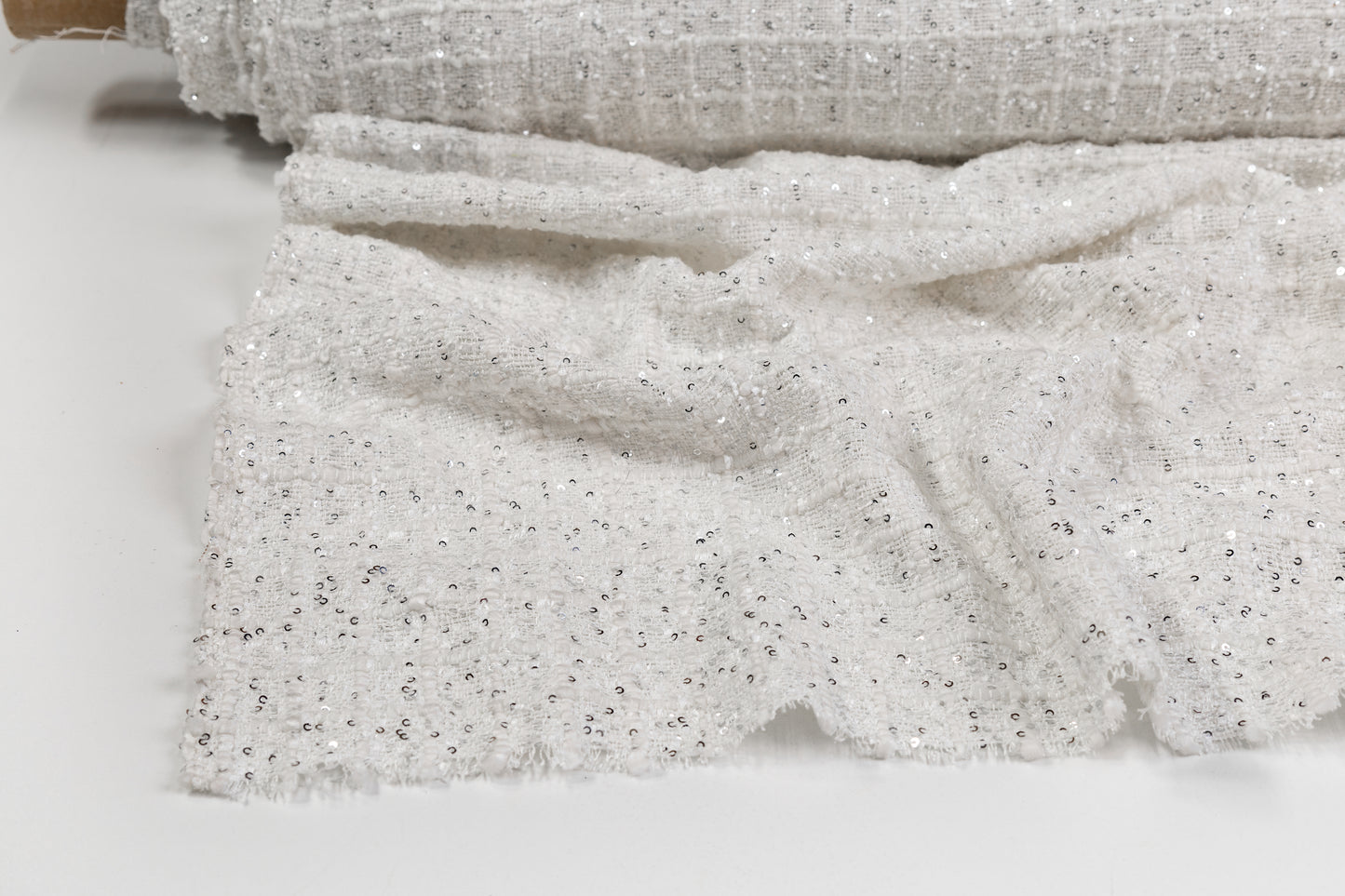 Sequined Chenille Tweed - White