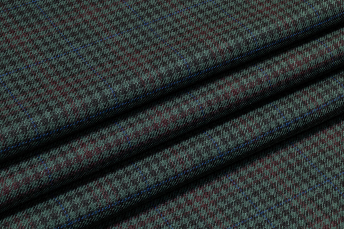 Checked Italian Wool Nylon Suiting - Green